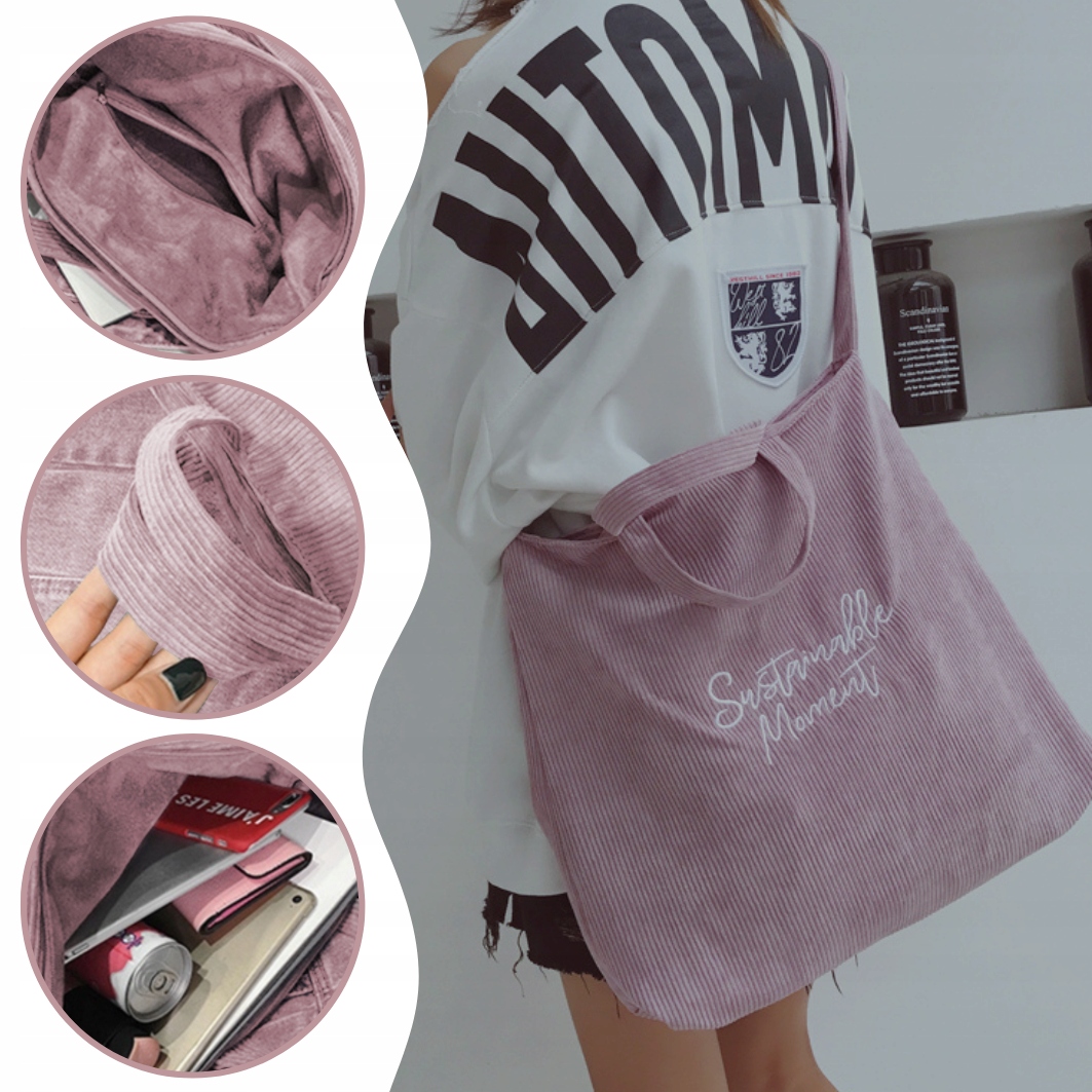 TORBA RÓŻOWA Worek Pojemna na ramię zakupy sztruks EAN (GTIN) 50904161090465