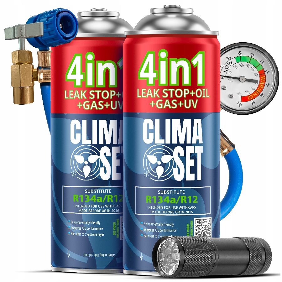 Set 2x Klimatizační Faktor R134a 4v1 ClimaSet 470g Kabel Uv Svítilna