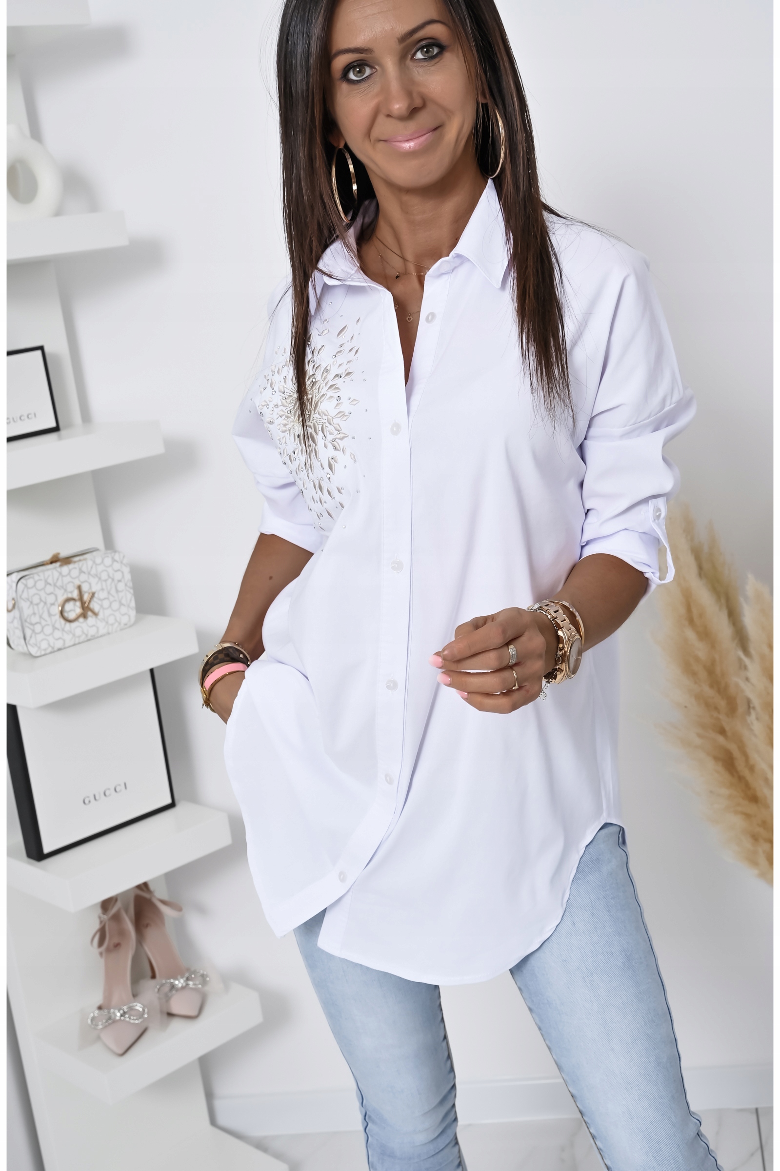 ŚLICZNIE ZDOBIONA KOSZULA OVERSIZE ELIT! WZ.1 XXL Kolor biały