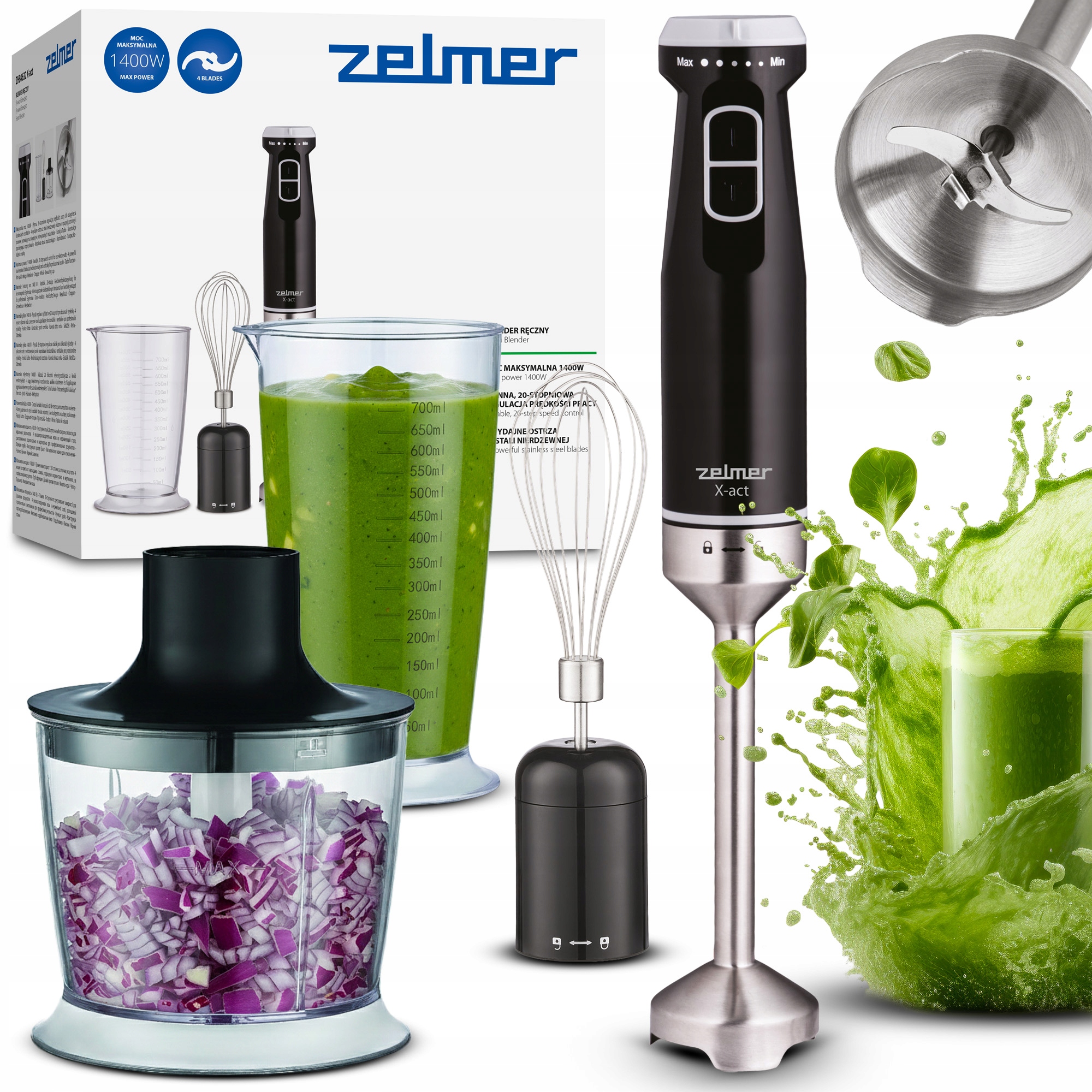 Blender Ręczny Zelmer Kuchenny Wielofunkcyjny Mikser 4 Ostrza Turbo 1200W