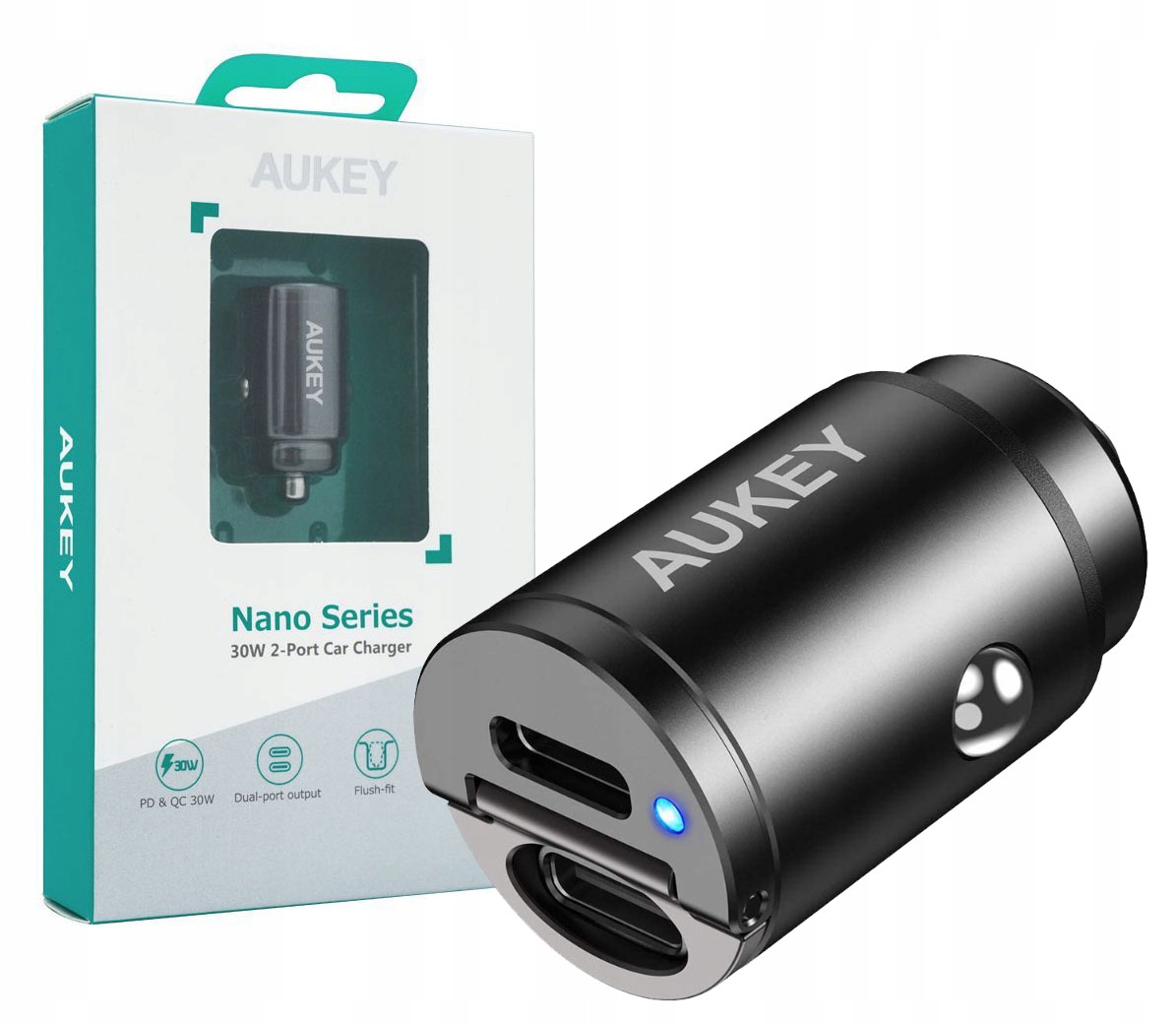 Aukey CC-A4 Mini Autós Töltő 2xUSB-C 30W