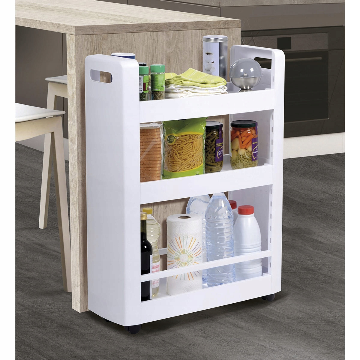 SZAFKA UNIWERSALNA NA KÓŁKACH BIAŁA Szerokość mebla 22 cm