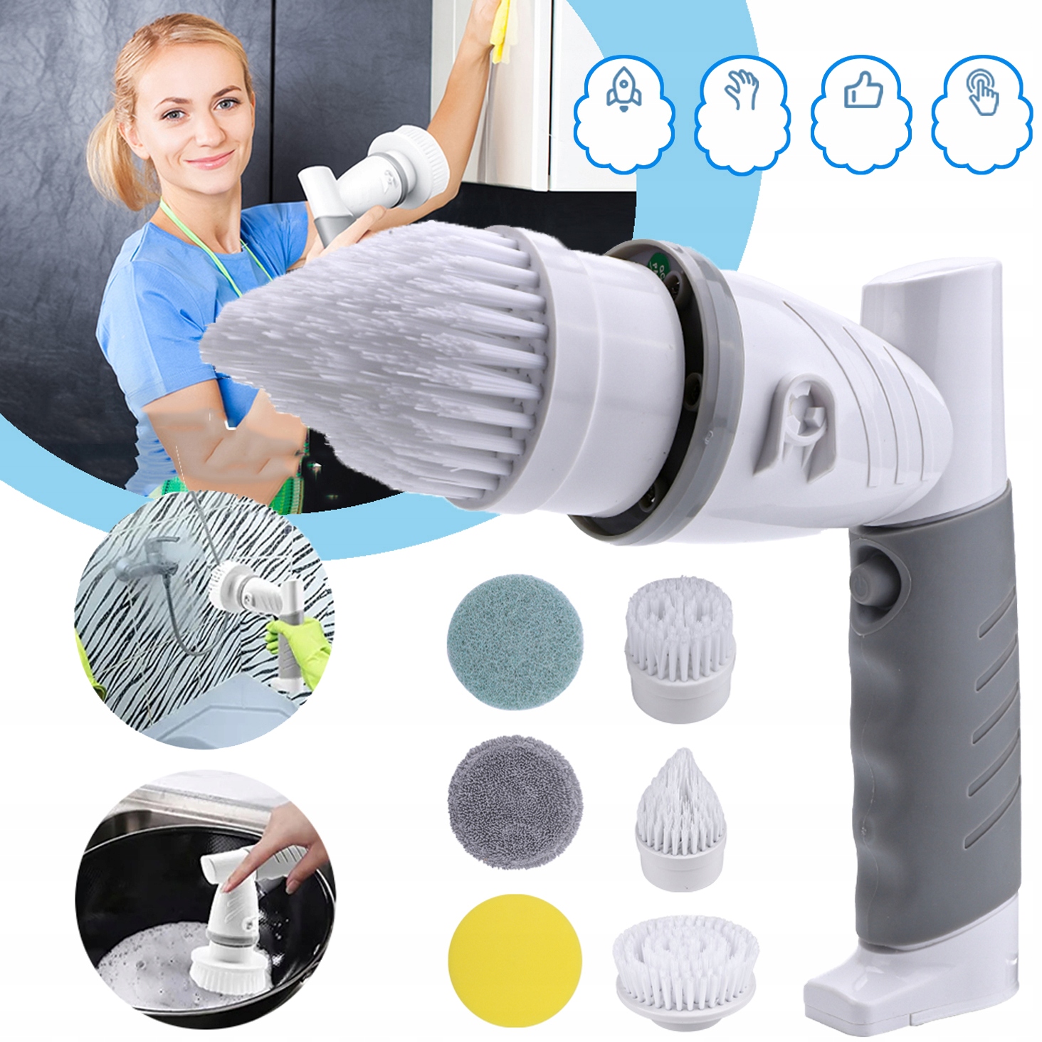 Levně Bezdrátový Elektrický Čisticí Kartáč 6 Výměnnými Hlavicemi