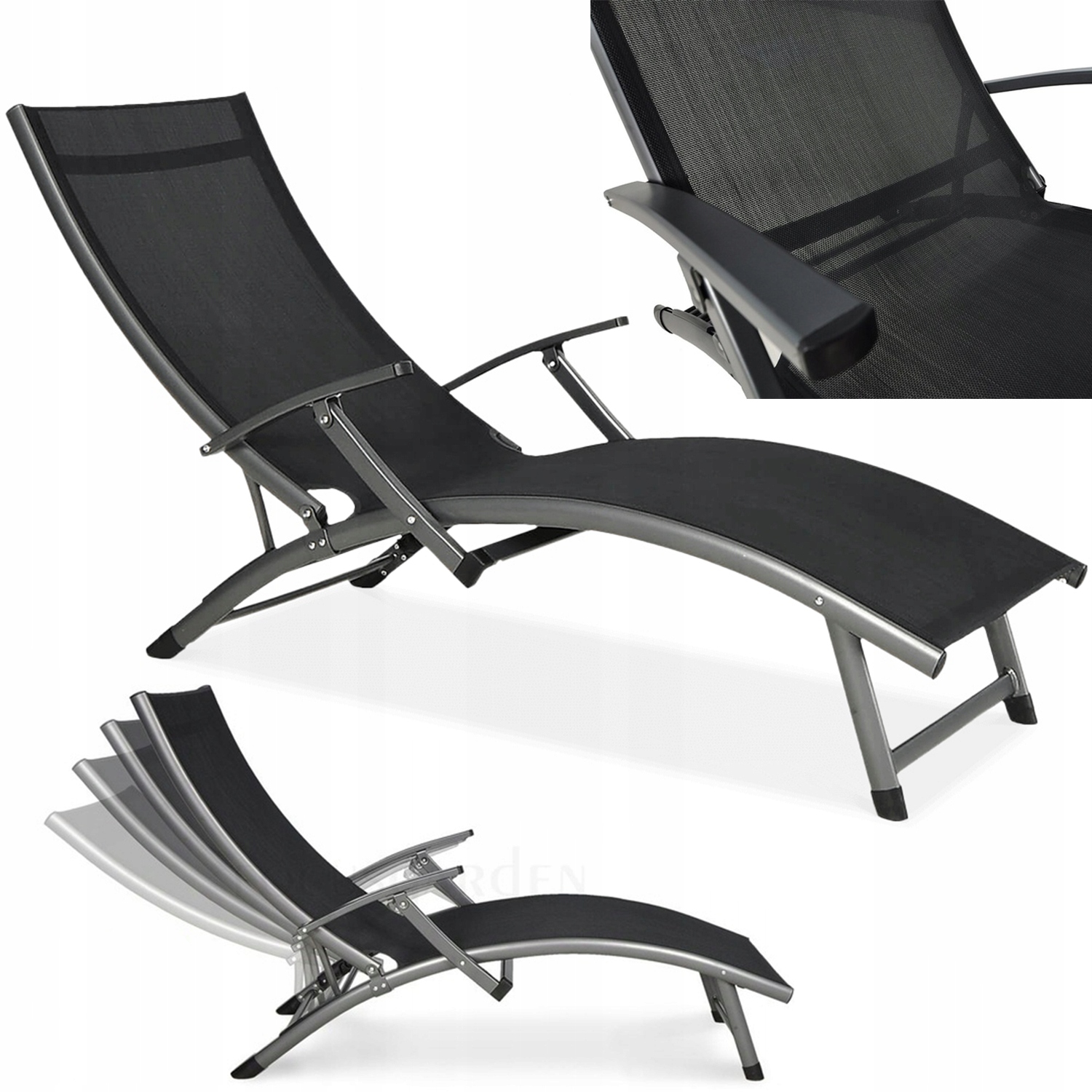 Leżak Ogrodowy Plażowy Składany Relax na Basen Ogród Mocny Czarny