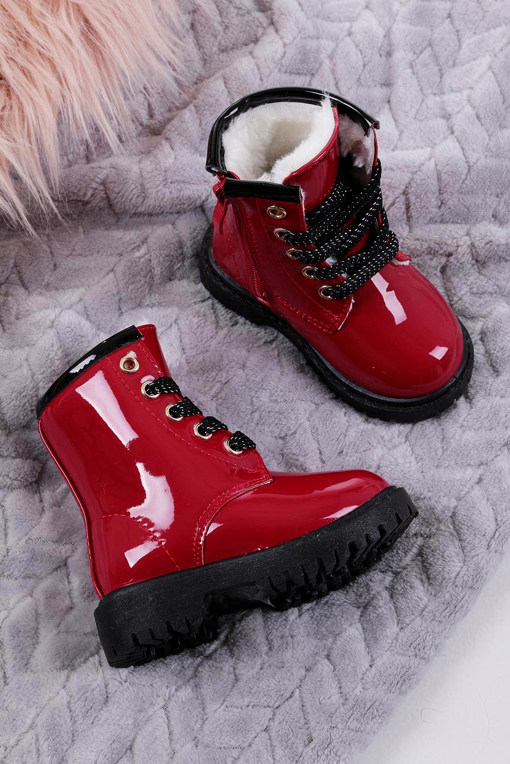 Kids Lustrzane Trzewiki Botki Ociepl Czerwonym r27 Marka Inna marka