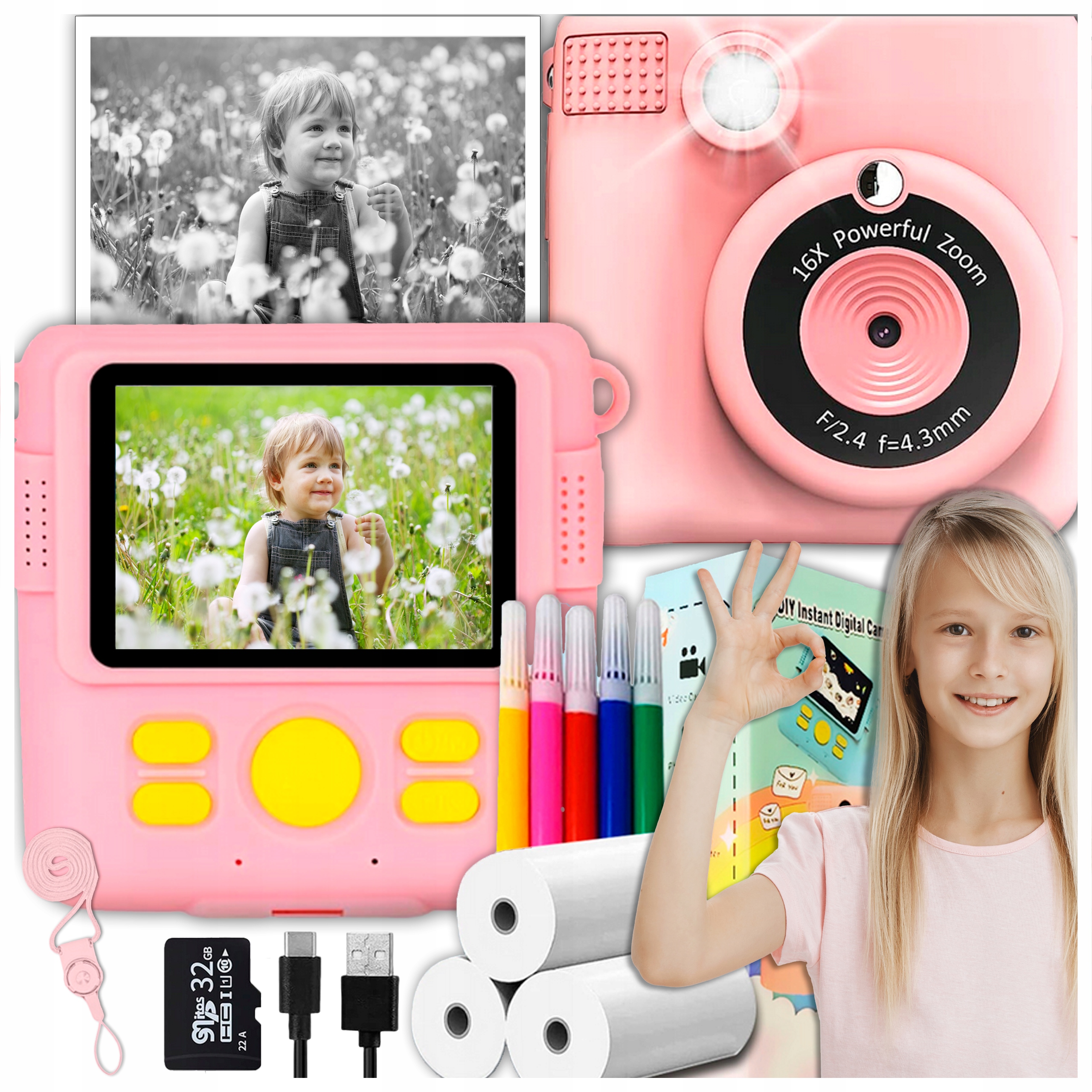 Digitální tiskový fotoaparát pro děti s okamžitým tiskem sada náplní