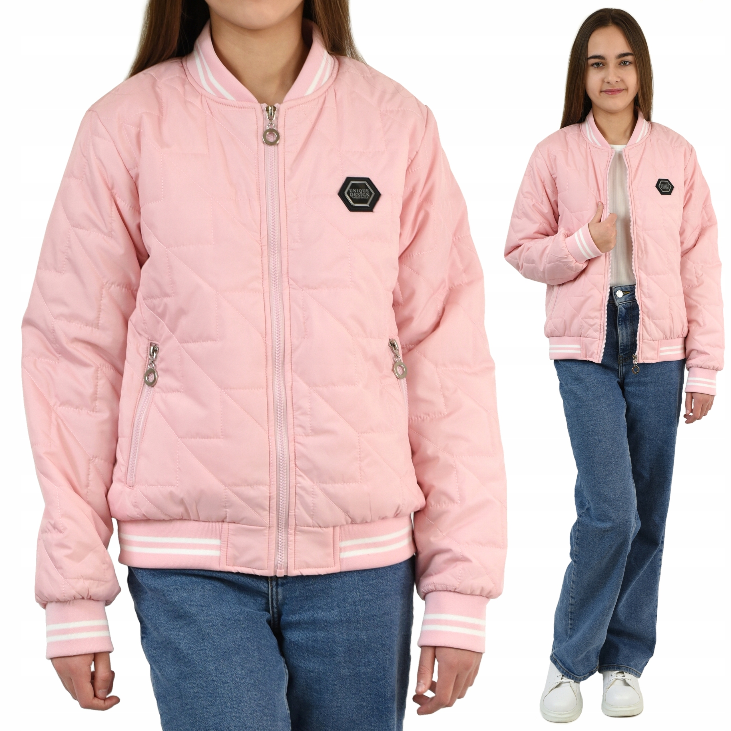 Przejściowa KURTKA bomberka KIESZENIE różowa 140