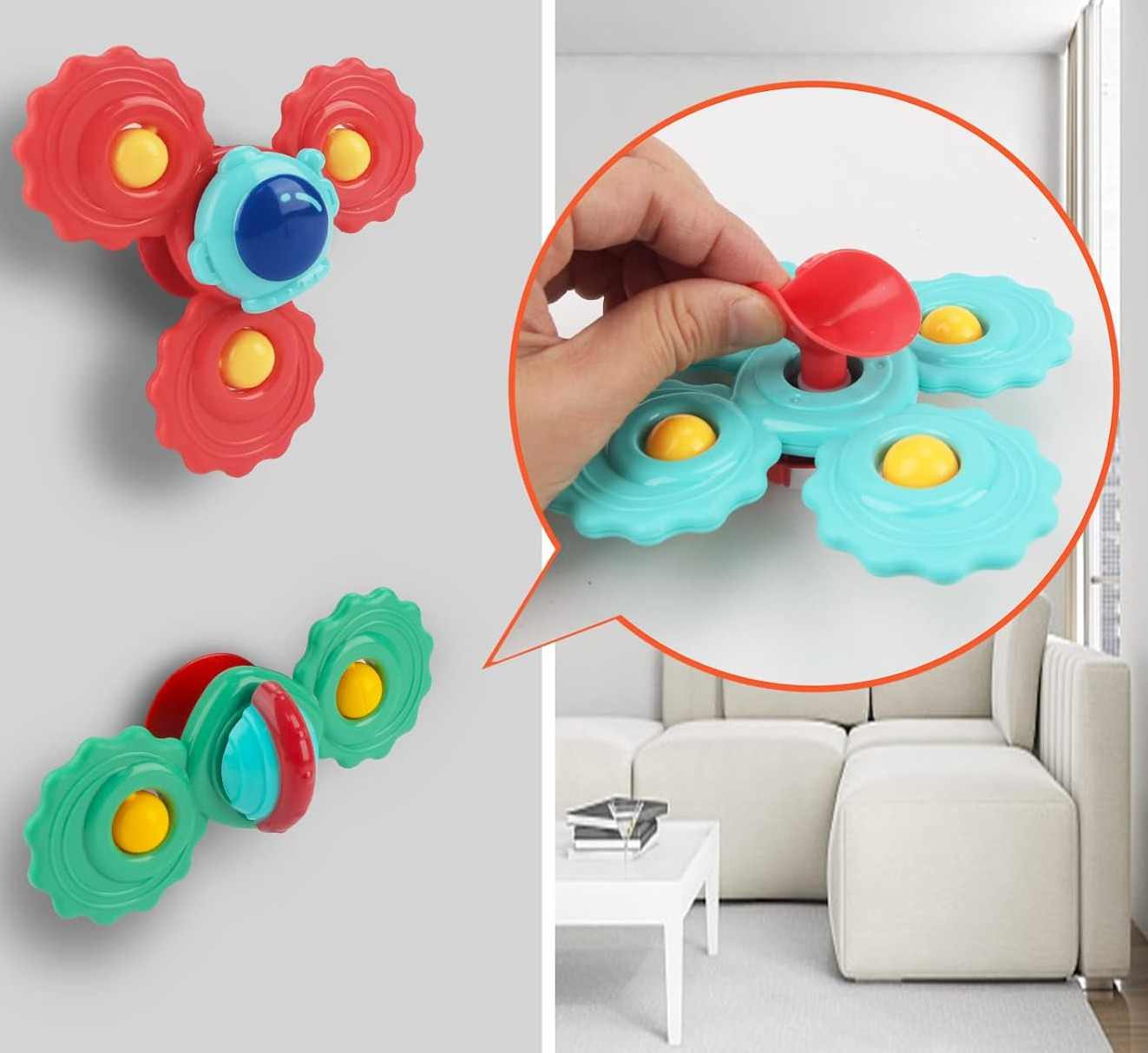 FIDGET SPINNER Z PRZYSSAWKĄ SENSORYCZNĄ KĄPIEL PREZENT GRZECHOTKA 3 SZTUKI Efekty brak