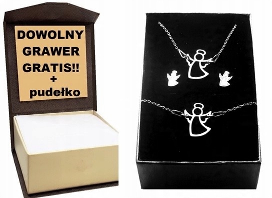 

Srebrny komplet Aniołek Anioł komunia + Grawer 925