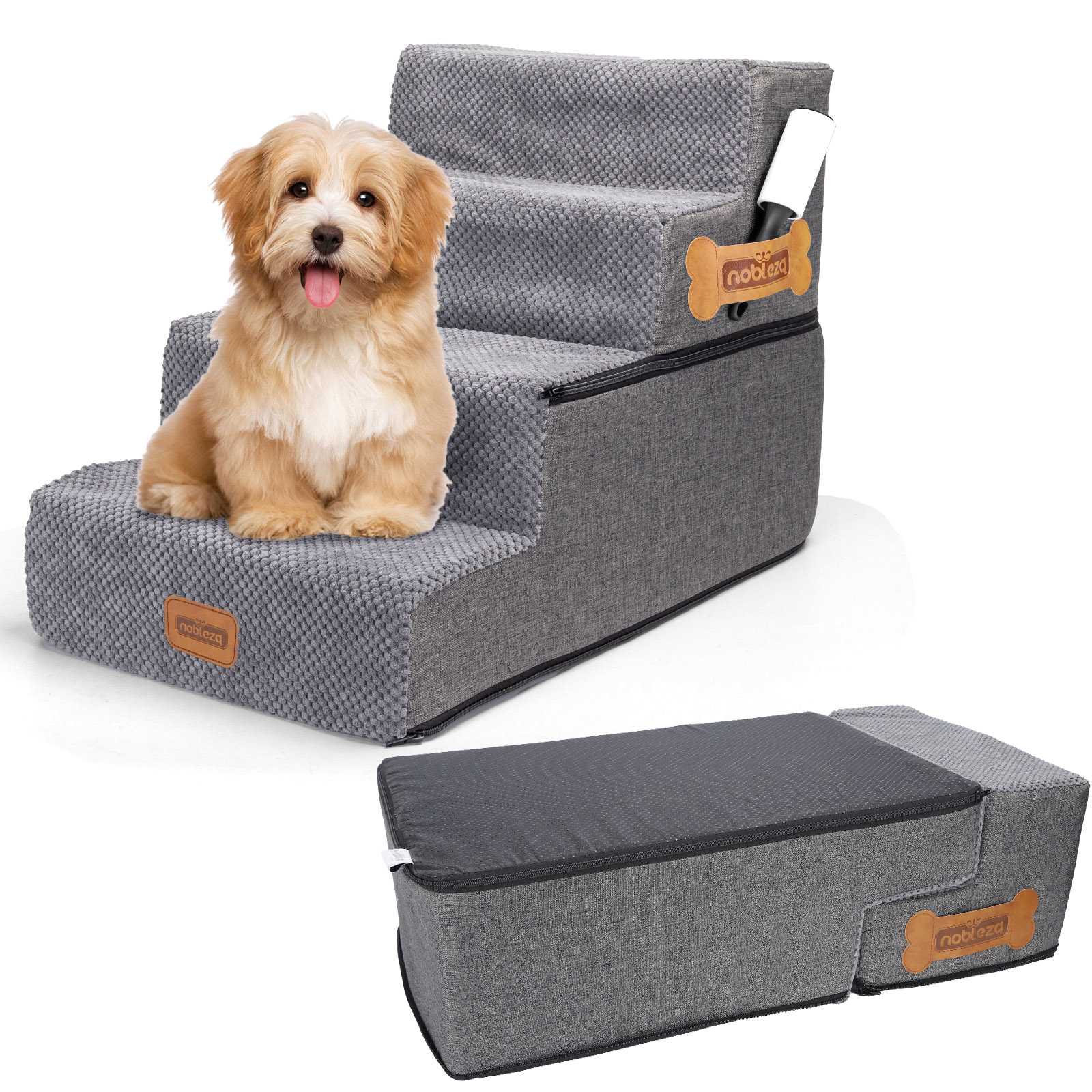 Levně Schodiště Pro Psa Rampa Plošina 4 Stupně 46 CM 2 V 1 Pelíšek Pro Psa