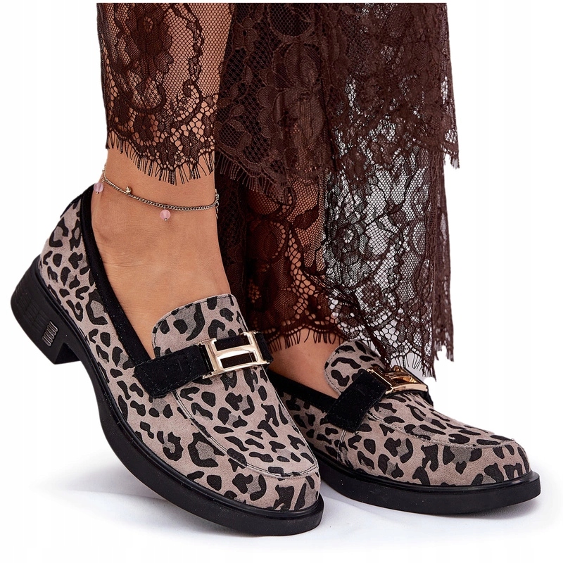 Dámské Semišové Mokasíny S Leopardím Vzorem Vinceza 66792 Šedé 37