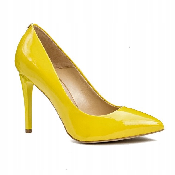 Žluté kožené lodičky klasické elegantní dámské lodičky Sala 37