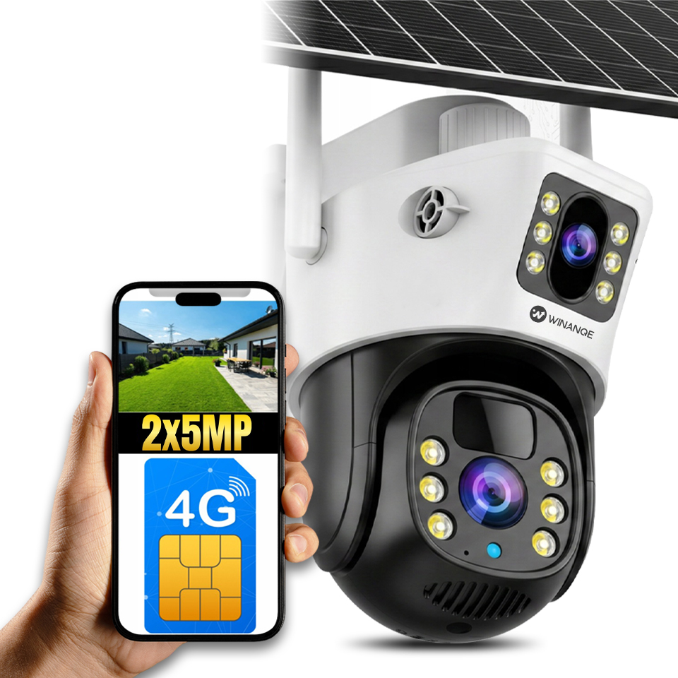 Eco solární venkovní kamera, dva objektivy 4K Hd 2*5MP Sim karta 4G Lte