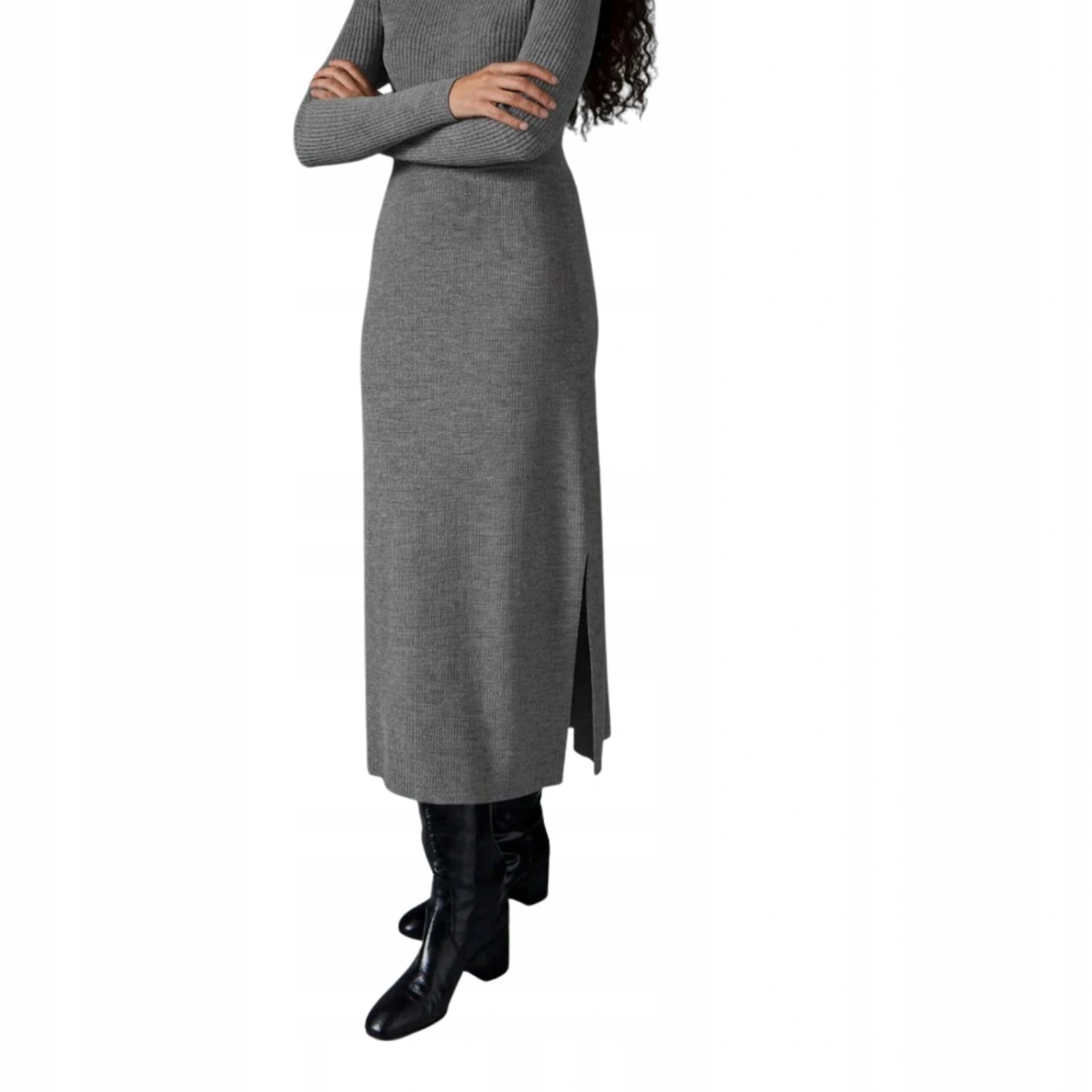 Sukně Rodier Jupe Droite šedá midi s vlnou a kašmírem vel. XL
