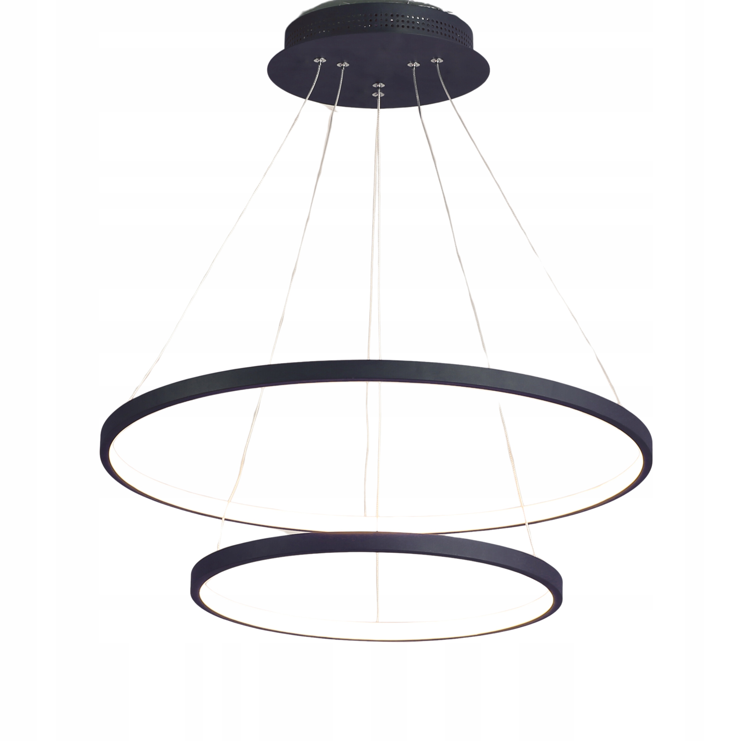 Stropní Svítidlo 2 Kroužky černá závěsná Led Lustr Dálkový Ovladač 88W 40/60 cm