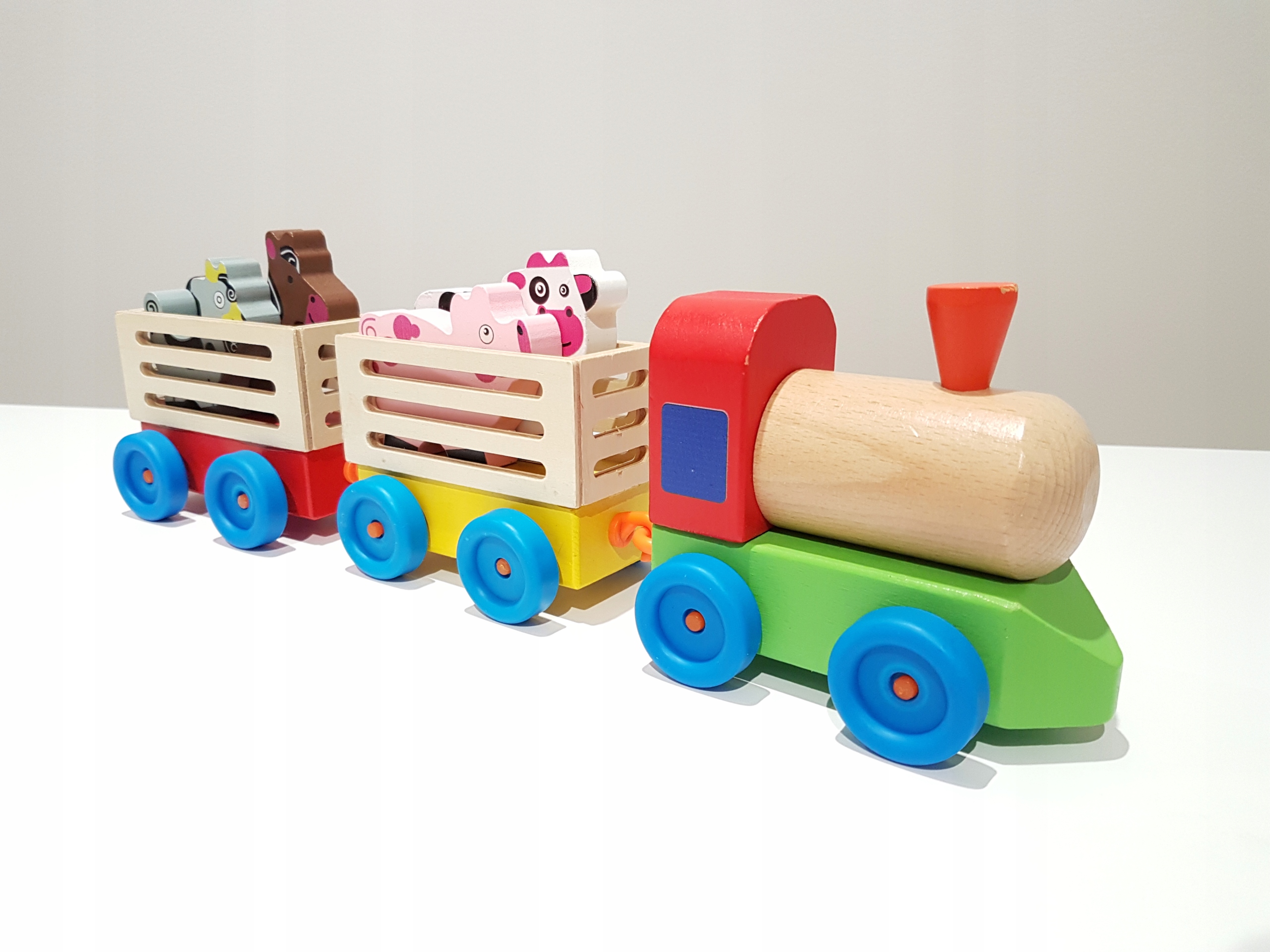 DREWNIANY POCIĄG ze Zwierzętami, NAJLEPSZY dla 2-3 latka - MEGA ODJAZD !!!