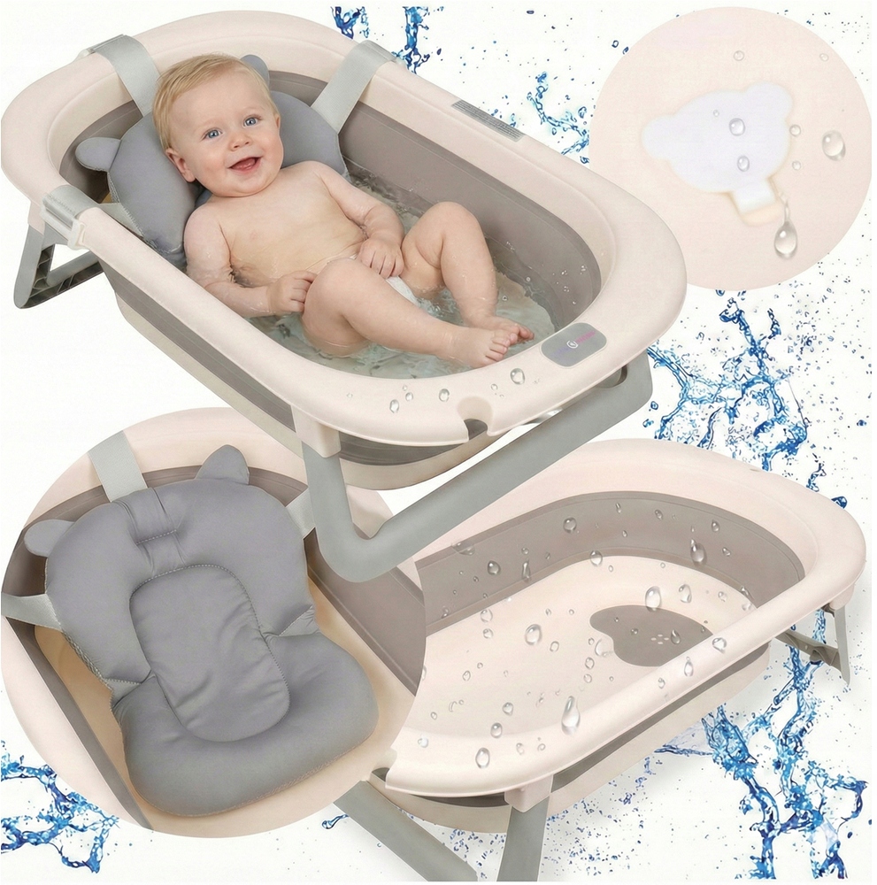 DUŻA SKŁADANA WANIENKA DO KĄPIELI DLA DZIECKA Z PODUSZKĄ BABYMAM