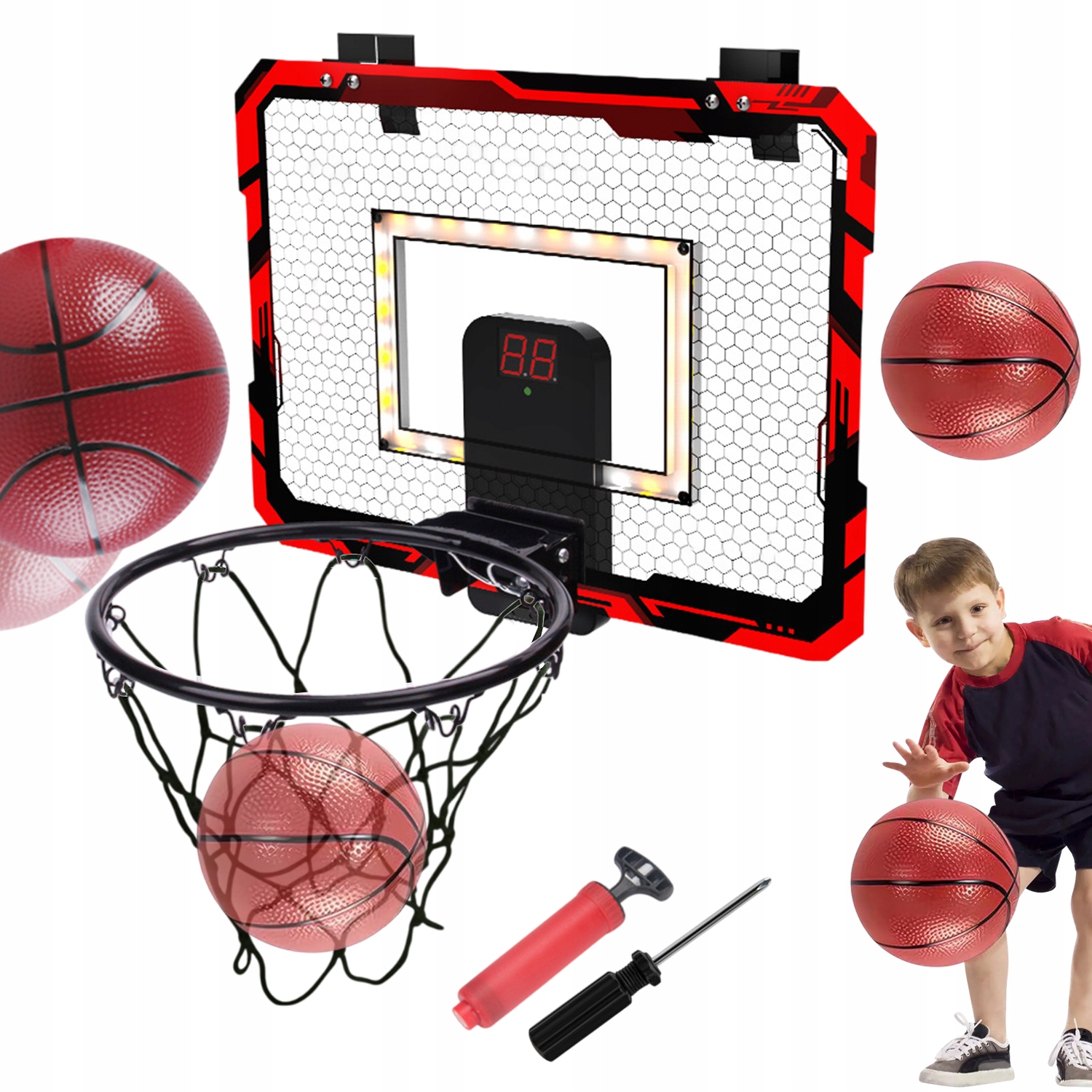 Przenośny Mini Kosz Do Koszykówki Led Z Licznikiem Nad Drzwiami