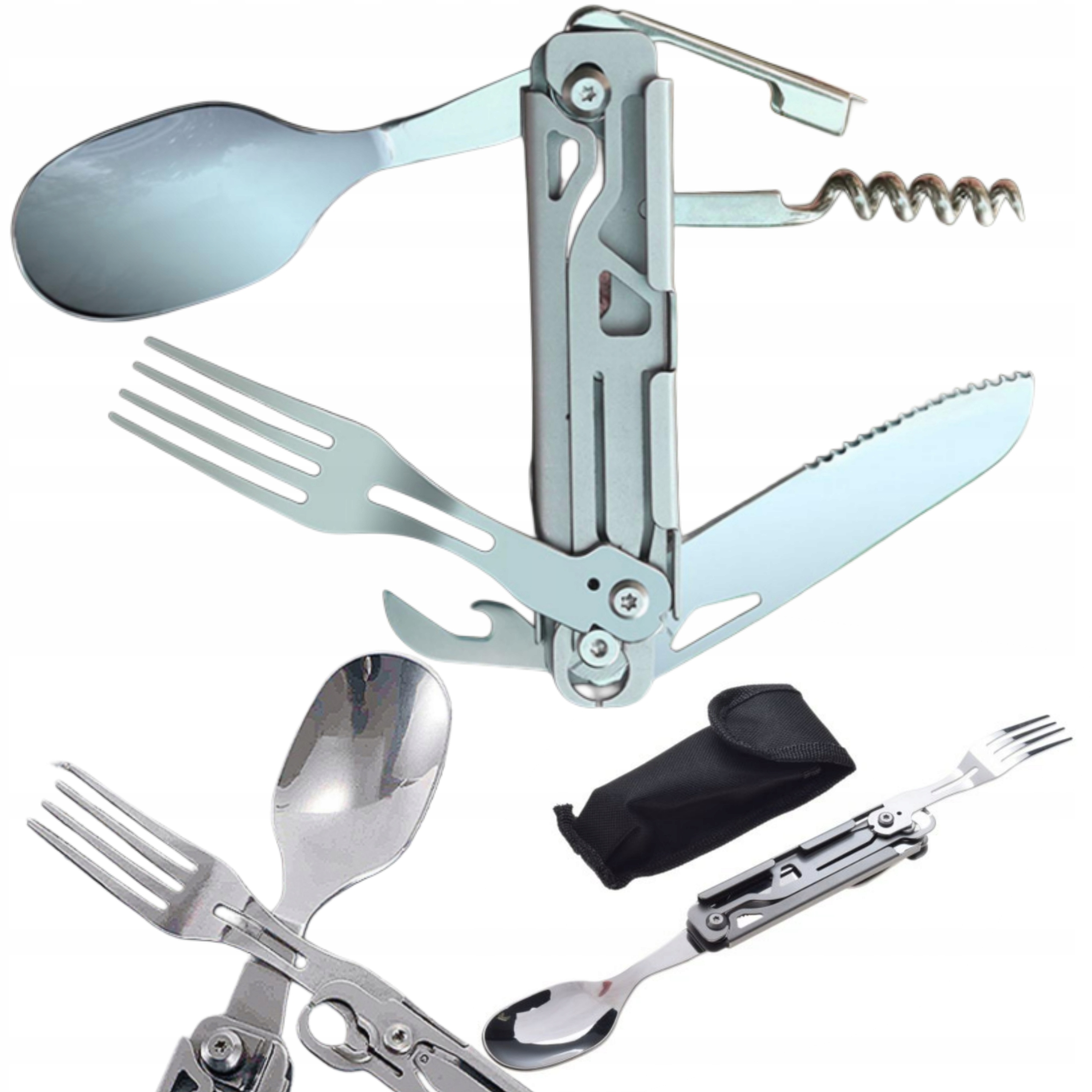 Multitool 6W1 Narzędzie Wielofunkcyjne Camping Sztućce Stal Nierdzewna 420