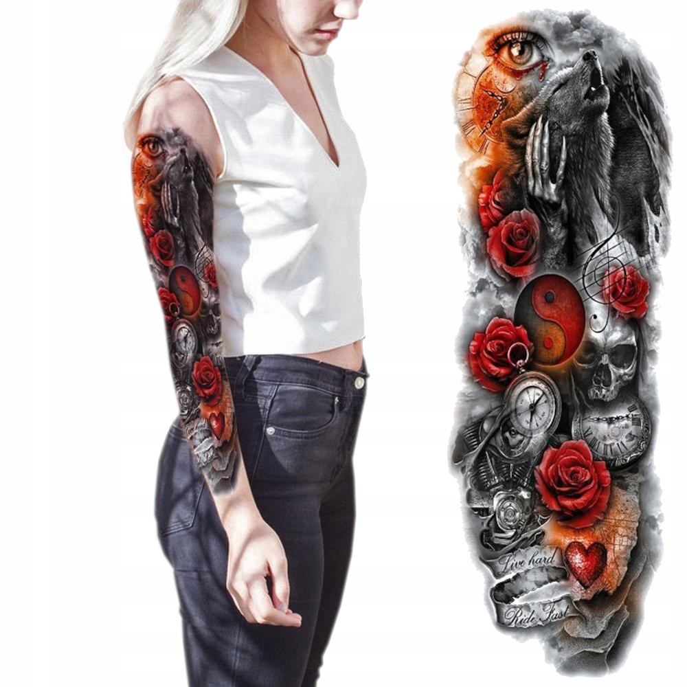 TATUAŻ TYMCZASOWY ZMYWALNY RĘKAW NA RĘKĘ KWIATY RÓŻE