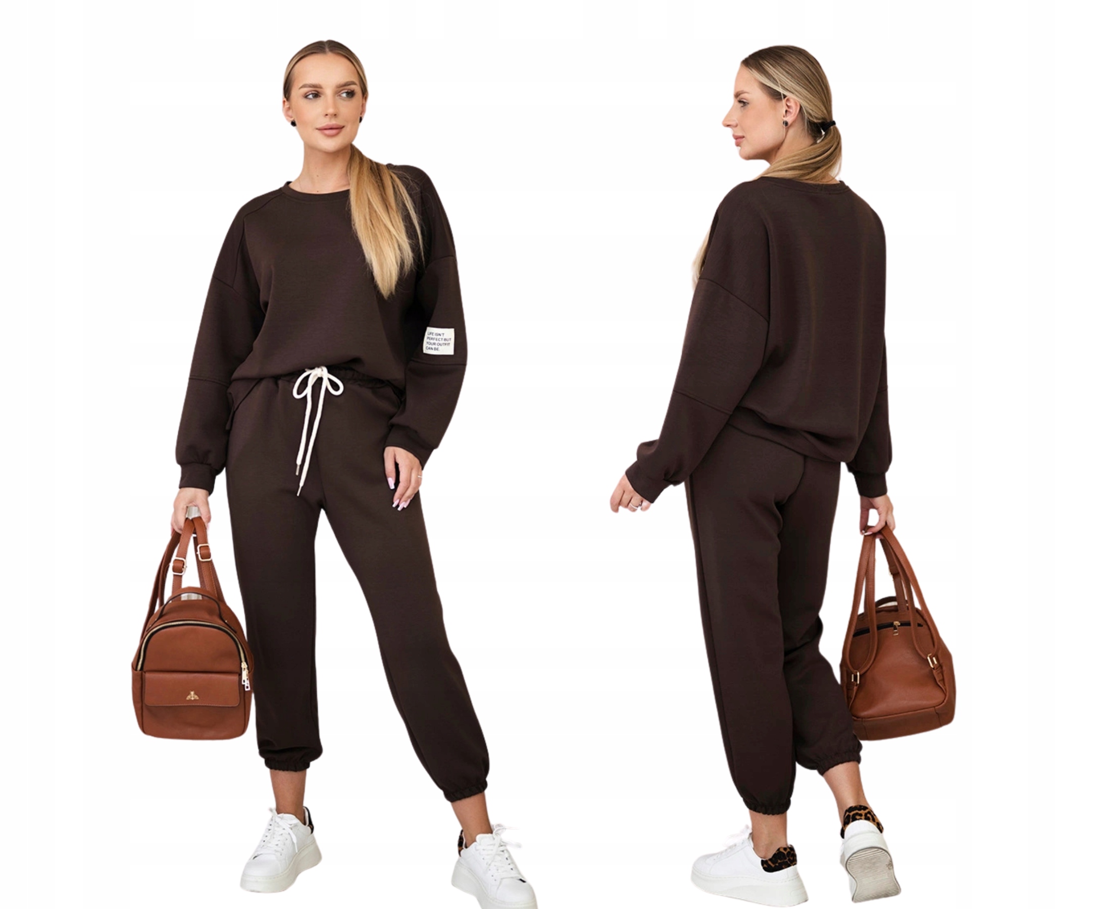 Hnědý dvoudílný dámský komplet mikina kalhoty Máslo