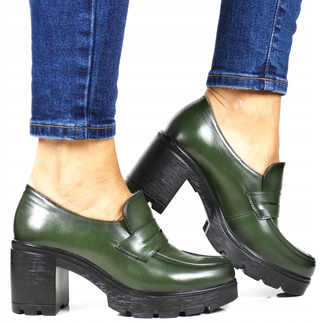 Dámské Mokasíny Na Podpatku, Módní Polobotky Na Kotníku Potocki, Zelené, Pohodlné