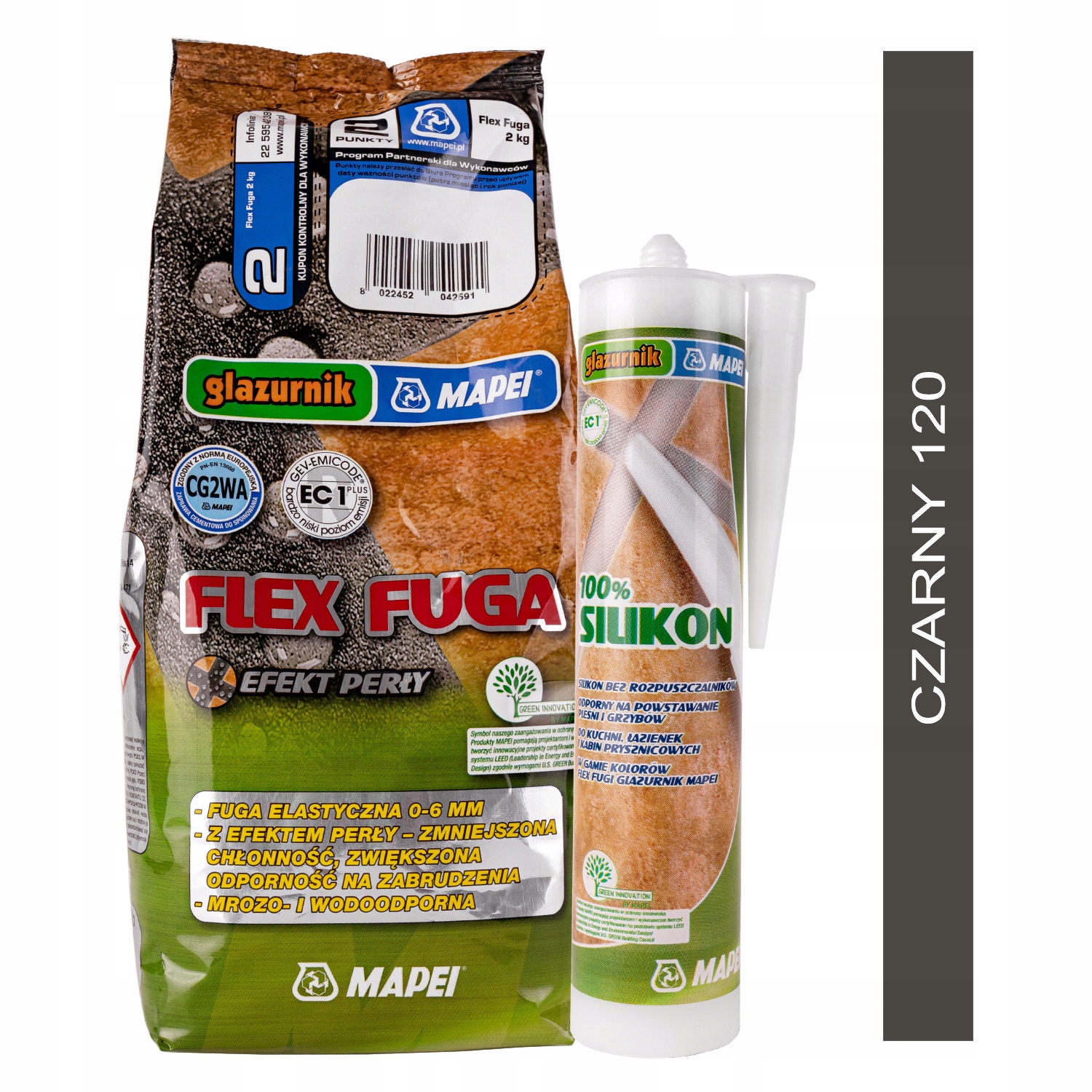

Mapei Flex Fuga 2kg silikon Glazurnik 120 czarny