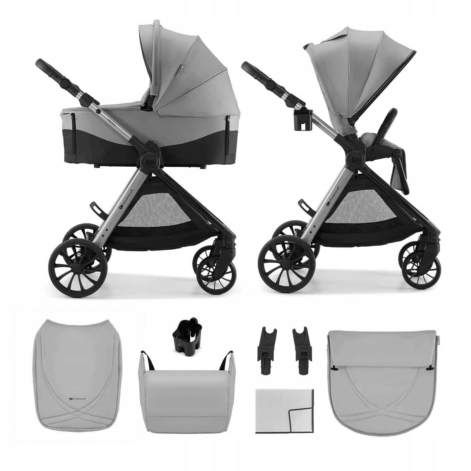 Kinderkraft Vesto 2 – Wózek Wielofunkcyjny 2w1 do 22kg Grey