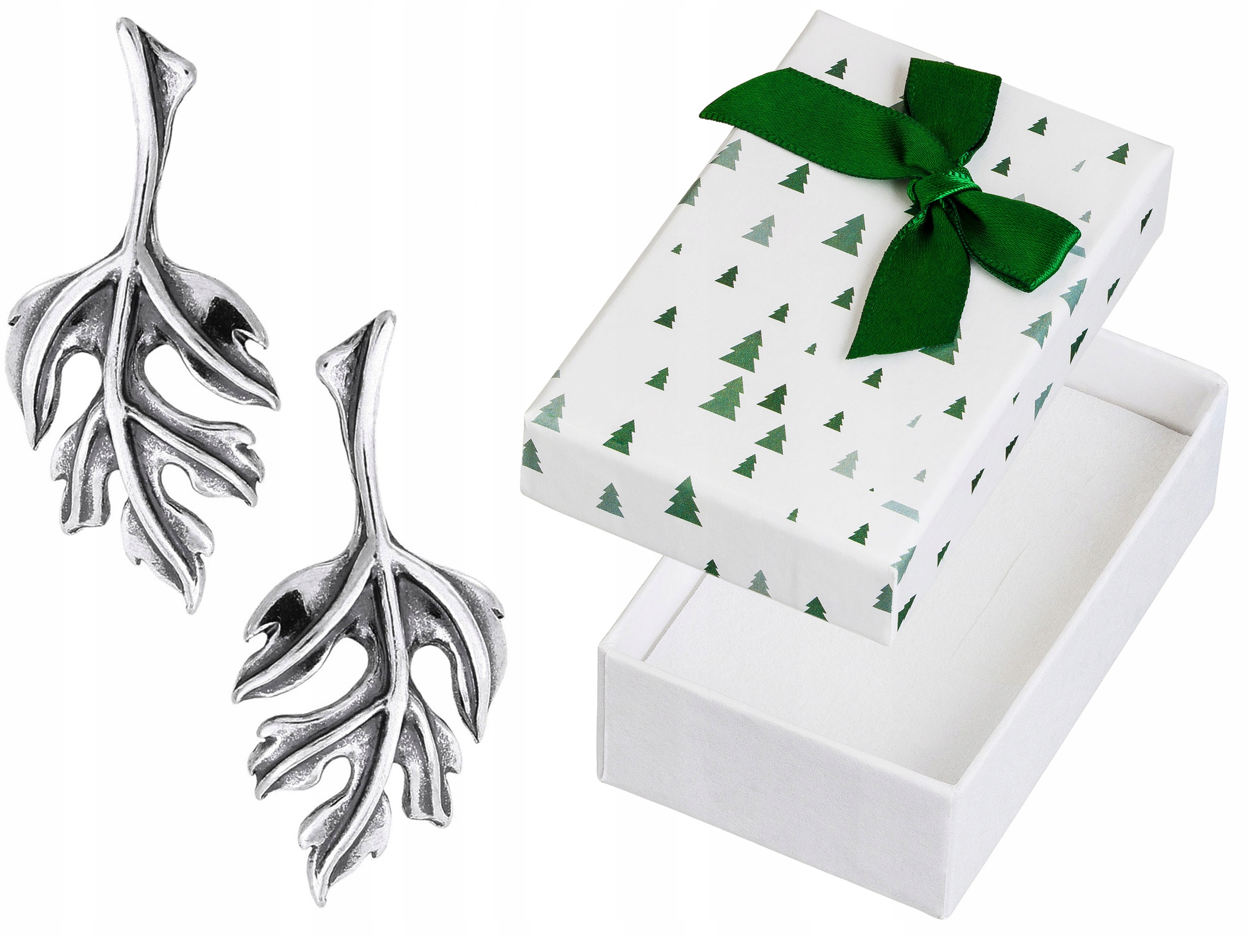 Stříbrné Náušnice Šroubky Velké listy Oxidované listy Dýka Stříbro 925