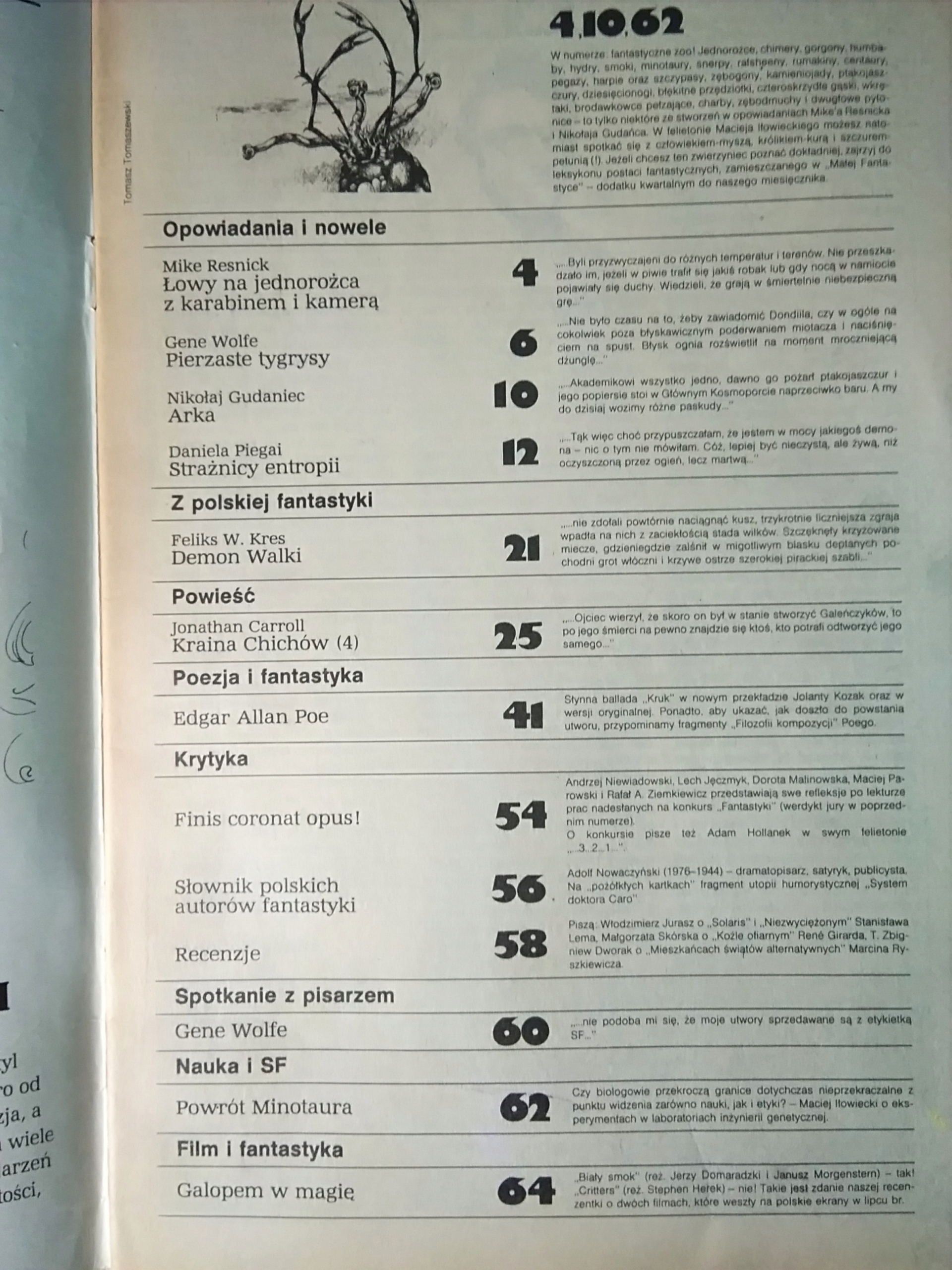 FANTASTYKA 10 (61) 1987 r. spis treści ISSN 02091631