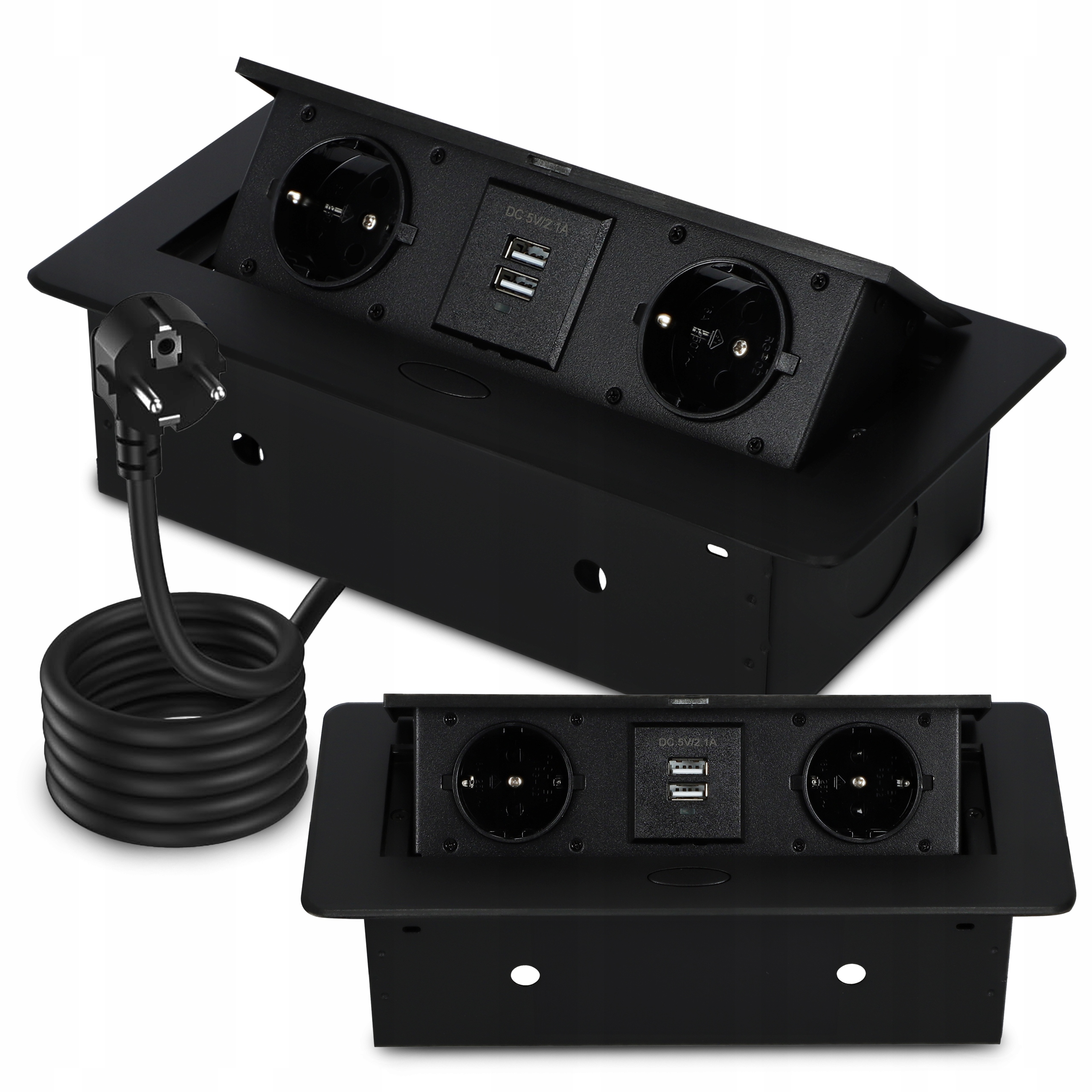 Zásuvka na desku Schovaná v kuchyňské desce Trojitá zapuštěná 2x 230V Kancelář