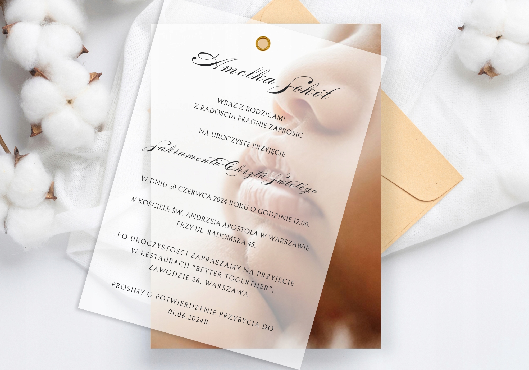 Zaproszenie na chrzest komunię ślub z kalką Marka inna