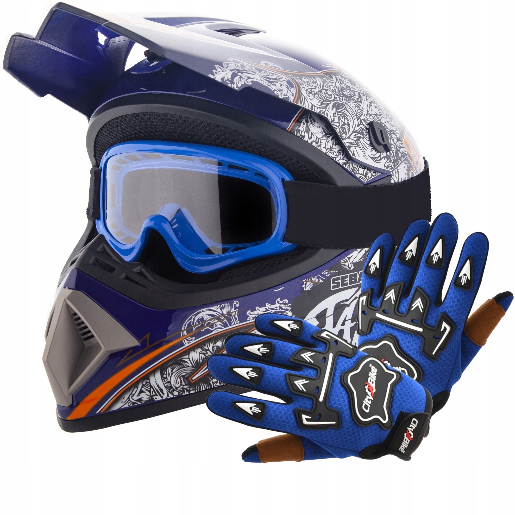 

Kask Crossowy Lekki Enduro Quad S +gogle+rękawice