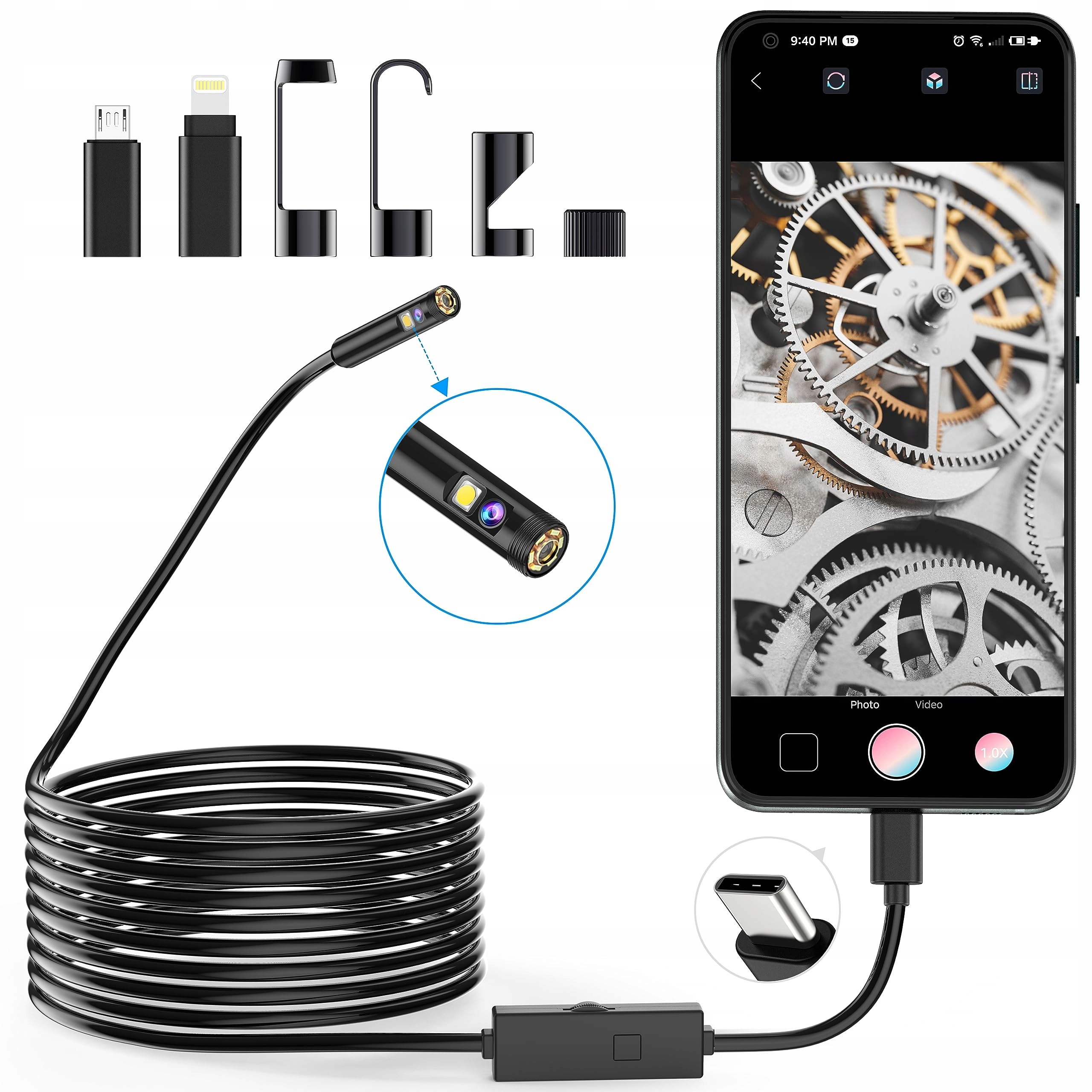 Lightswim Endoskop Kamera 1920P Typ C Android iOS 8 LED 5M — miniatura 2