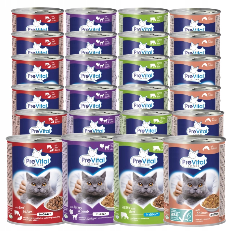 Levně Mokré Krmivo Pro Kočky MIX Chutí Plechovka 415 G X 24 Ks Prevital Vit. A E D3