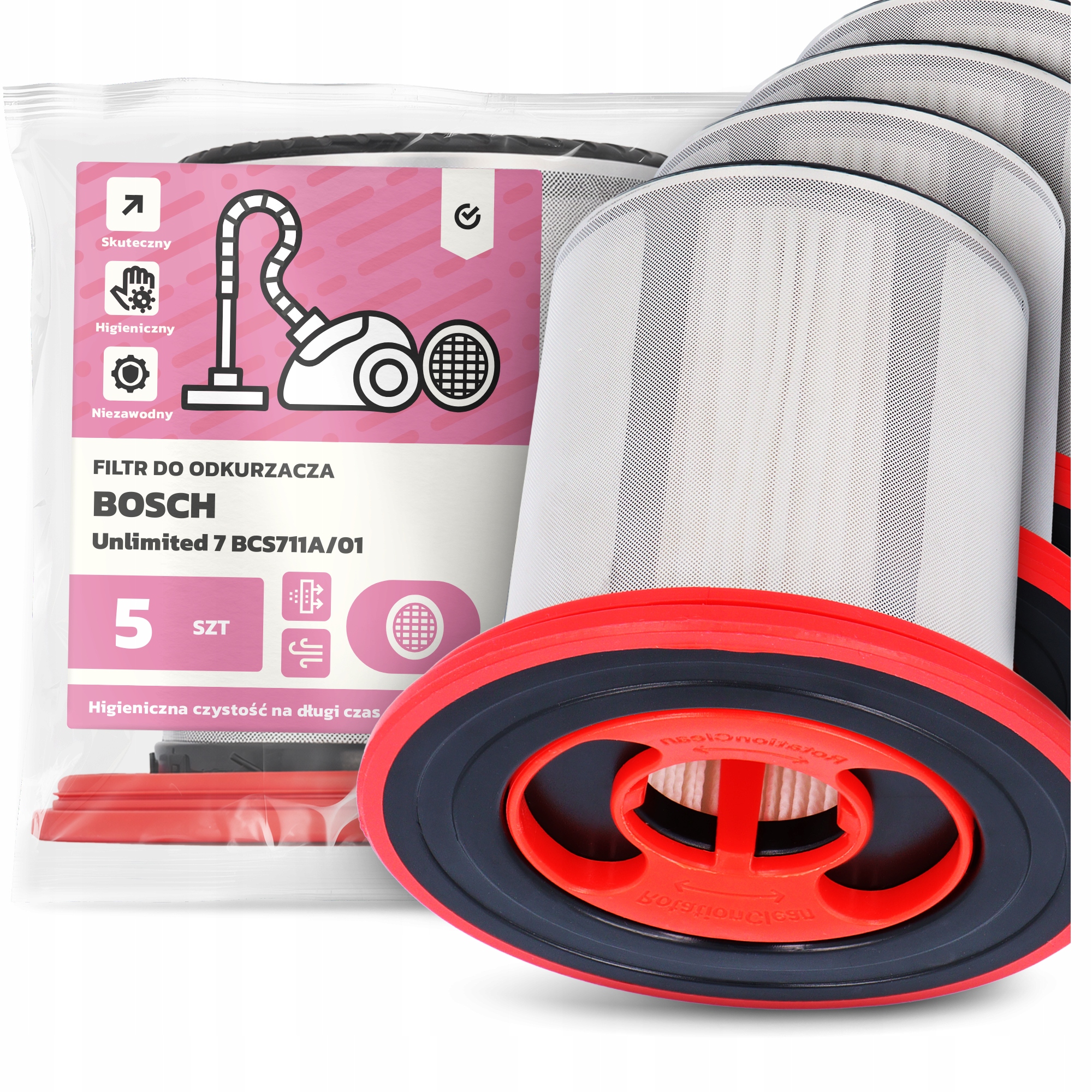 5x Vzduchový Filtr pro Vysavač Bosch Unlimited 7 BCS711A/01 Hepa Em-w