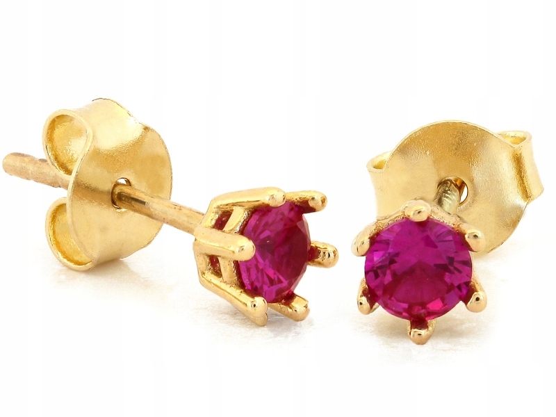 Zlaté Náušnice Pro Ženu 585 s jedním červeným zirkonem na tyči