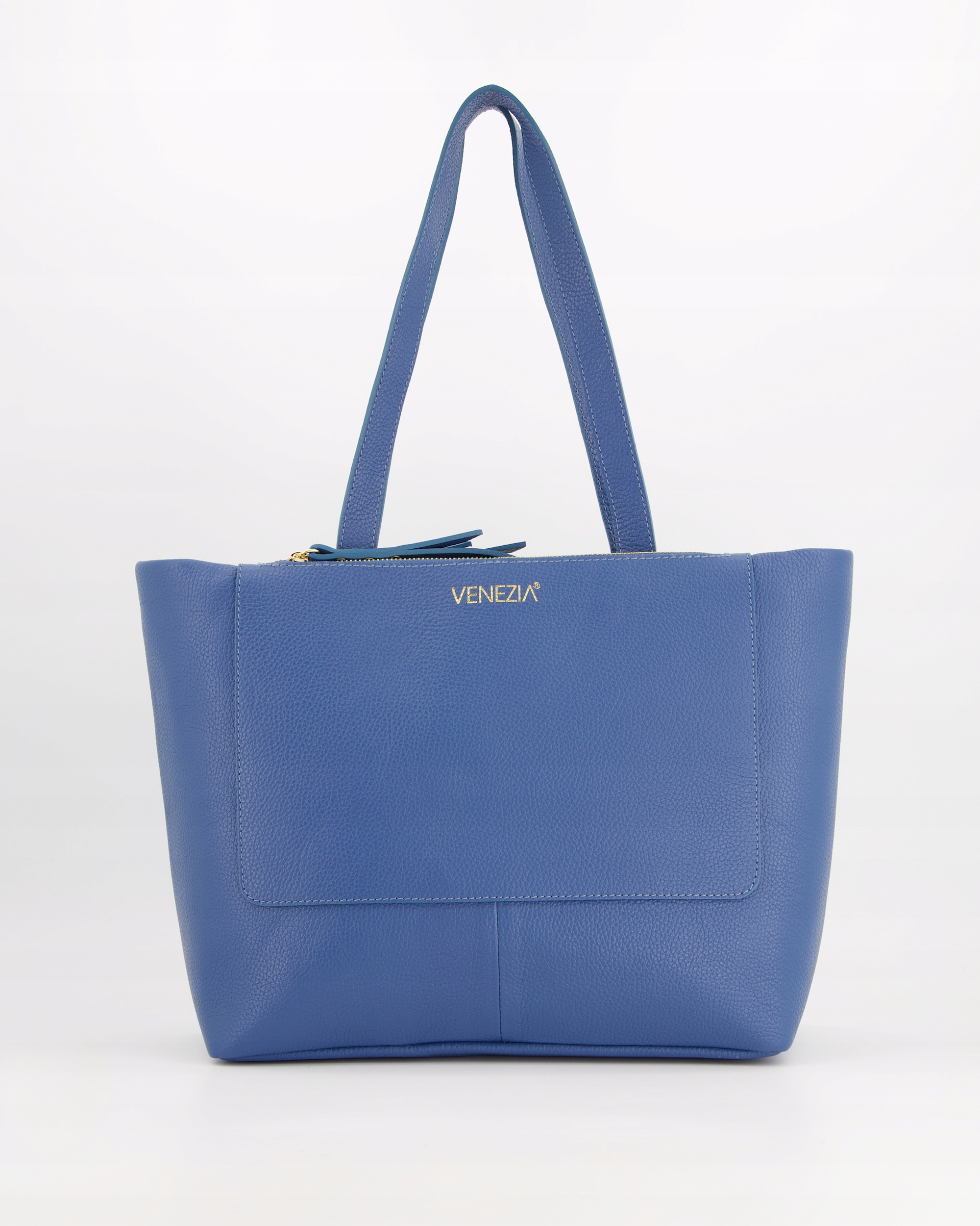 Venezia Klasyczna Torebka Z Groszkowej Skóry Naturalnej Kolor Niebieski