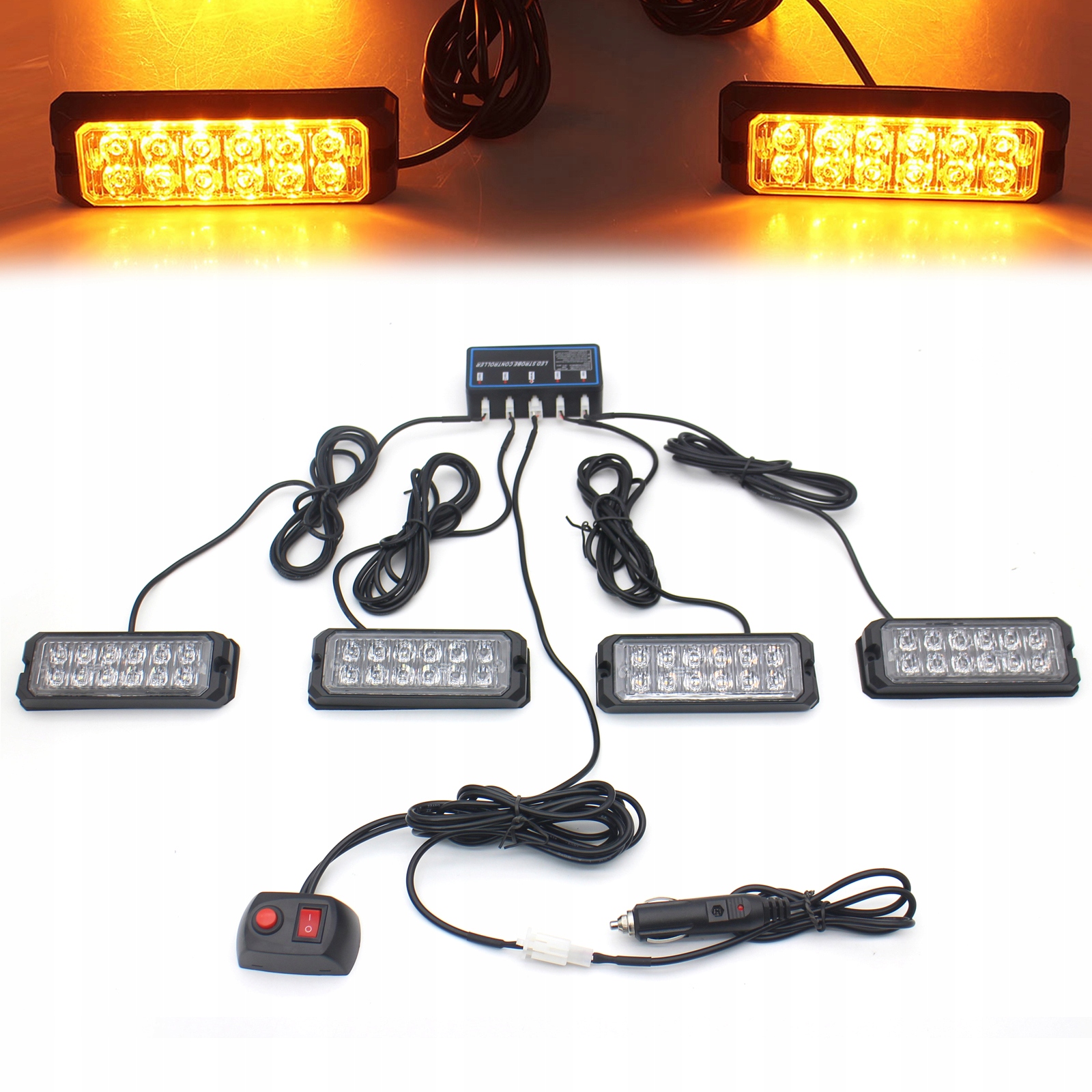 4 ks přední blikačka auta svítilna výstražné světlo 12 režimů 12LE