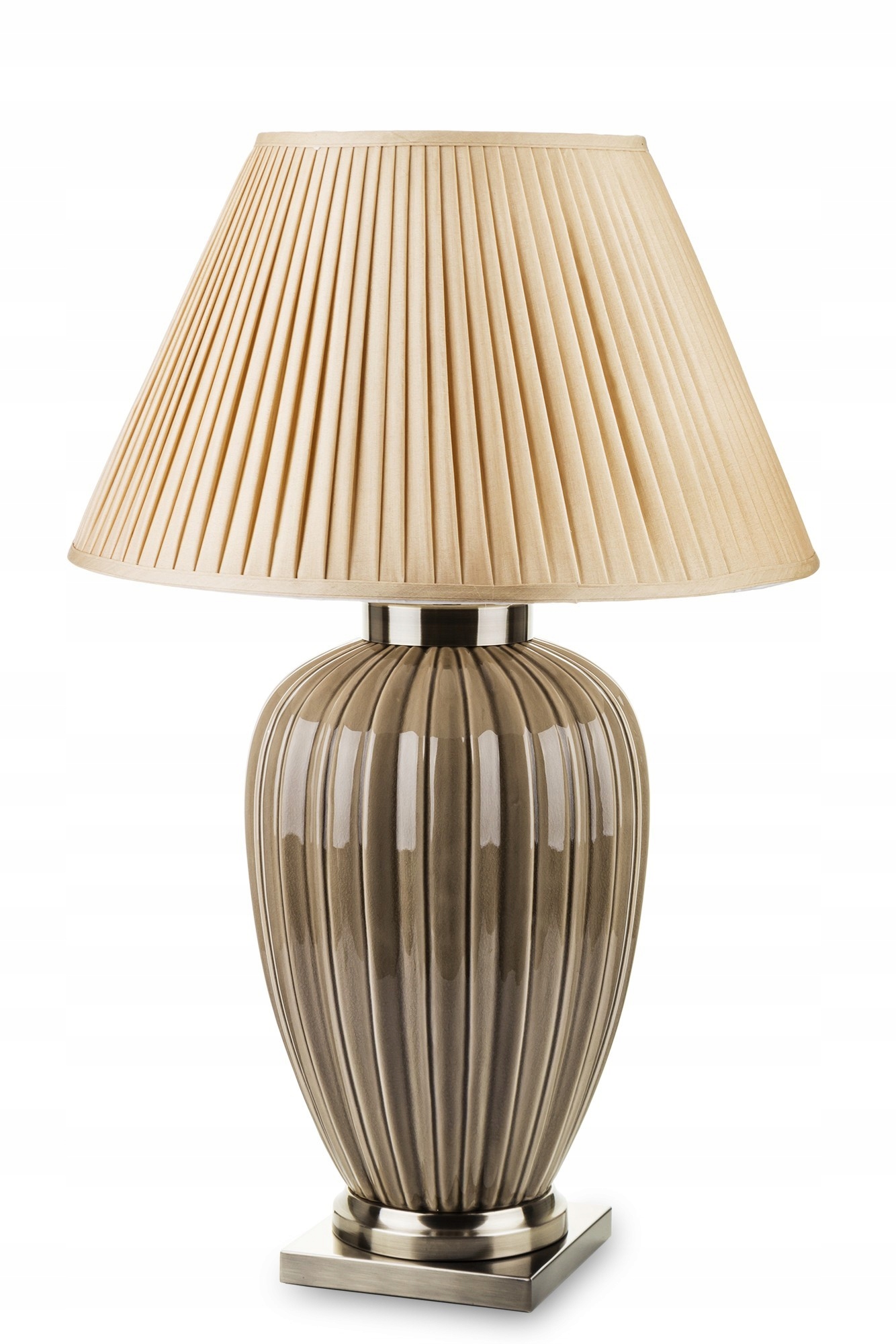 Veľká stolová lampa s béžovým tienidlom, keramická, dekoratívna nočná lampa