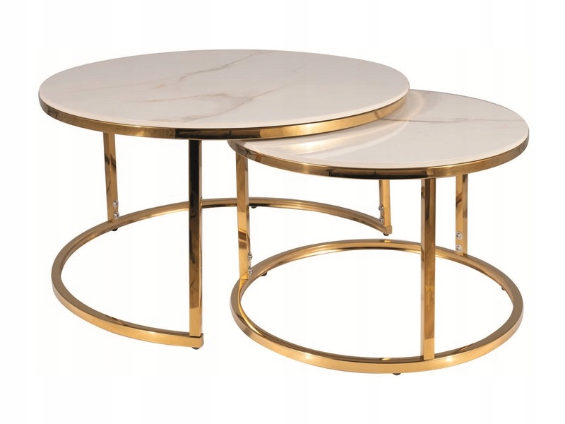 Lavica konferenčný stolík Portafino A fi80 cm fi 60 cm biela/zlatá, sada Sig