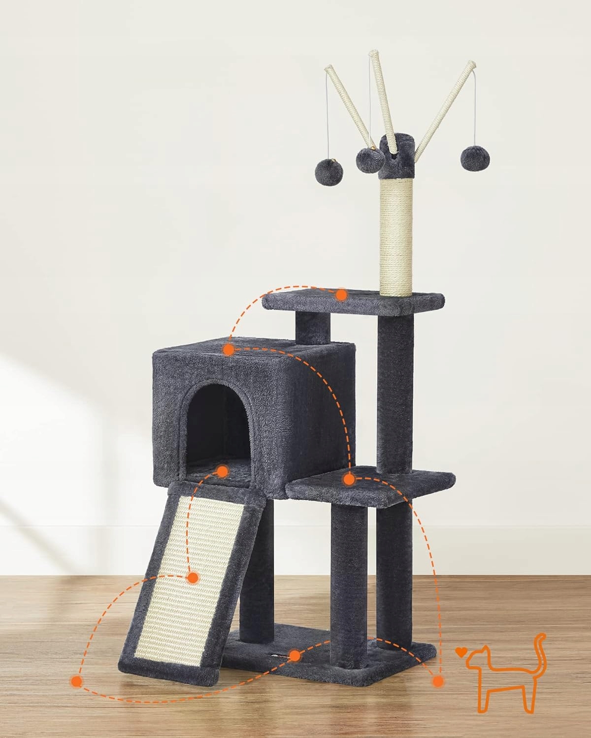 Levně Škrabadlo stromek pro kočky 118 cm, domeček, stabilní věž