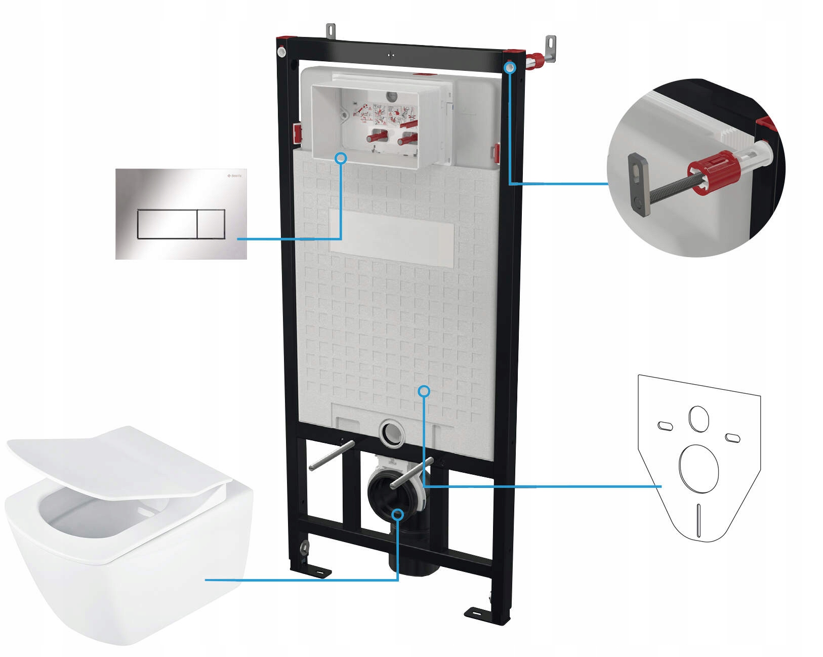 Podomítkový Wc set 6v1 s pomalým sklápěním a chromovým tlačítkem