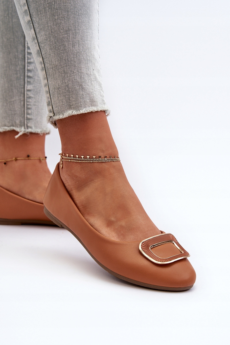 BALERINY DAMSKIE Z OZDOBĄ EKO SKÓRZANE PŁASKIE WYGODNE CAMEL 38 Długość wkładki 24 cm