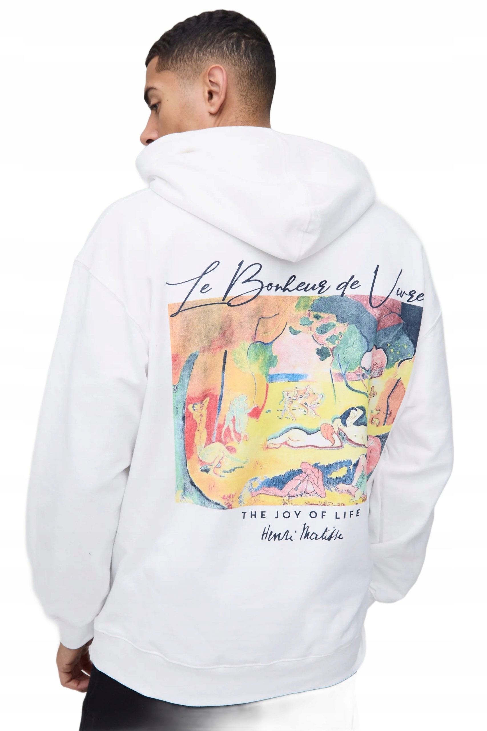 Boohooman Bílá Pánská Mikina S Kapucí S Potiskem Na Zádech Z3A