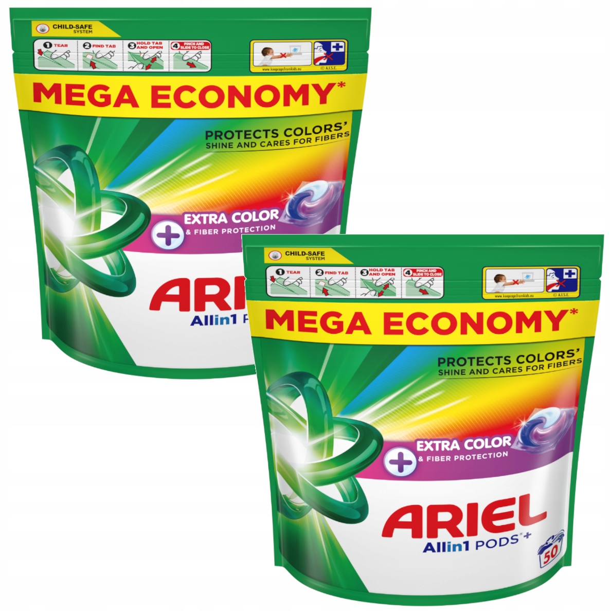 Levně 2x Kapsle na praní barev Ariel Pods Plus Complete Care 50 ks
