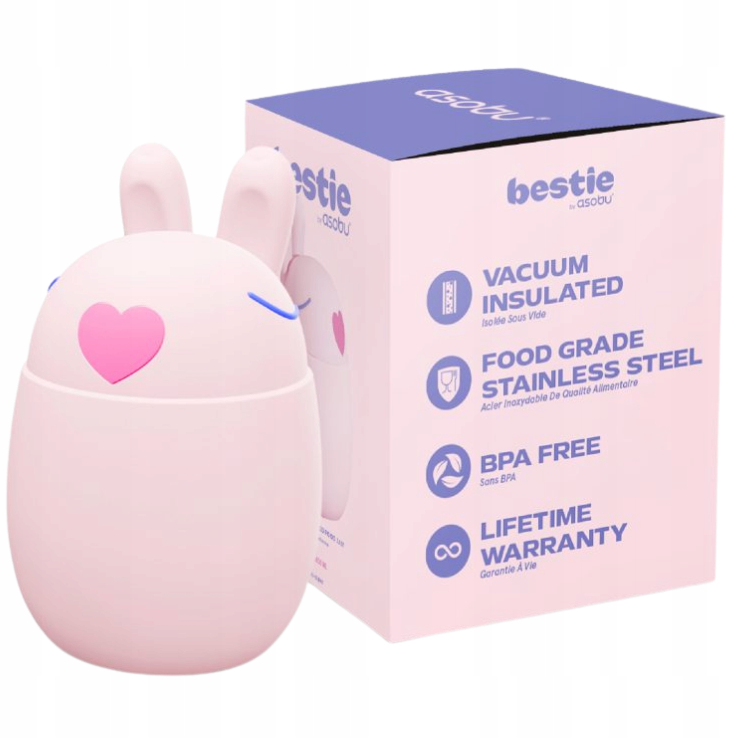 Obědová termoska pro děti Asobu 600 ml Termonádoba Králík Růžový