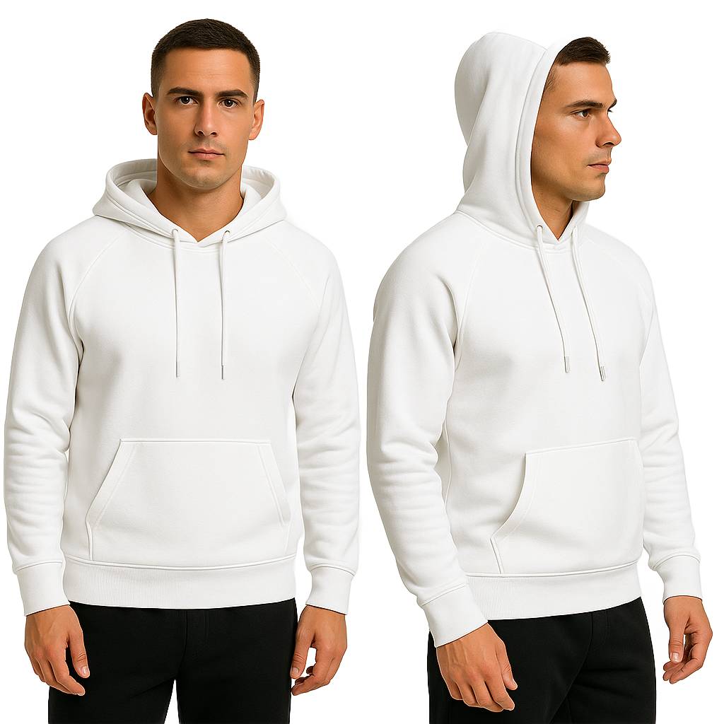 Bílá pánská mikina s kapucí raglánové boxy klokanka streetwear L