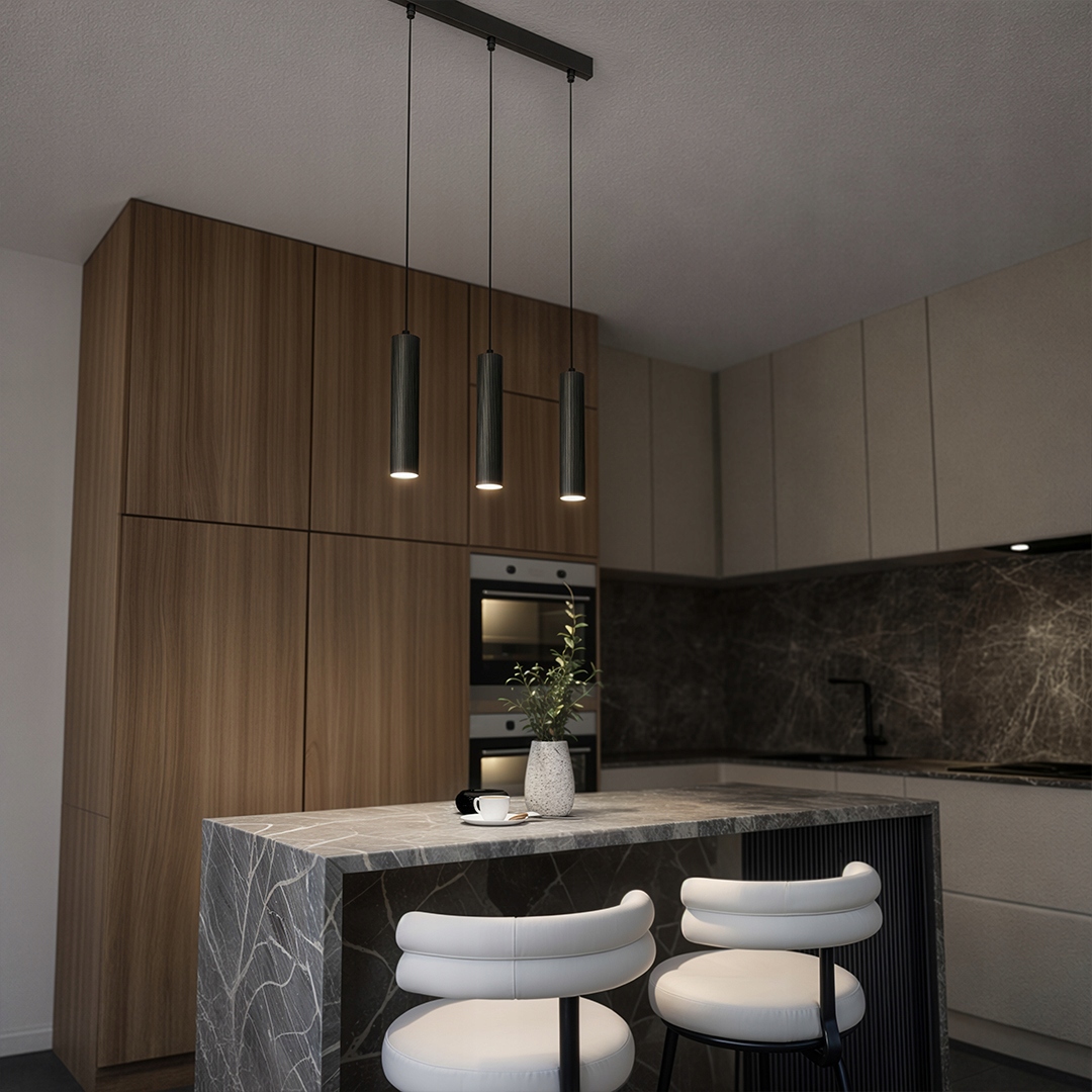 Stropní svítidlo, rýhovaná, 3 Spot GU10 Esla, černá nad stůl, recepce