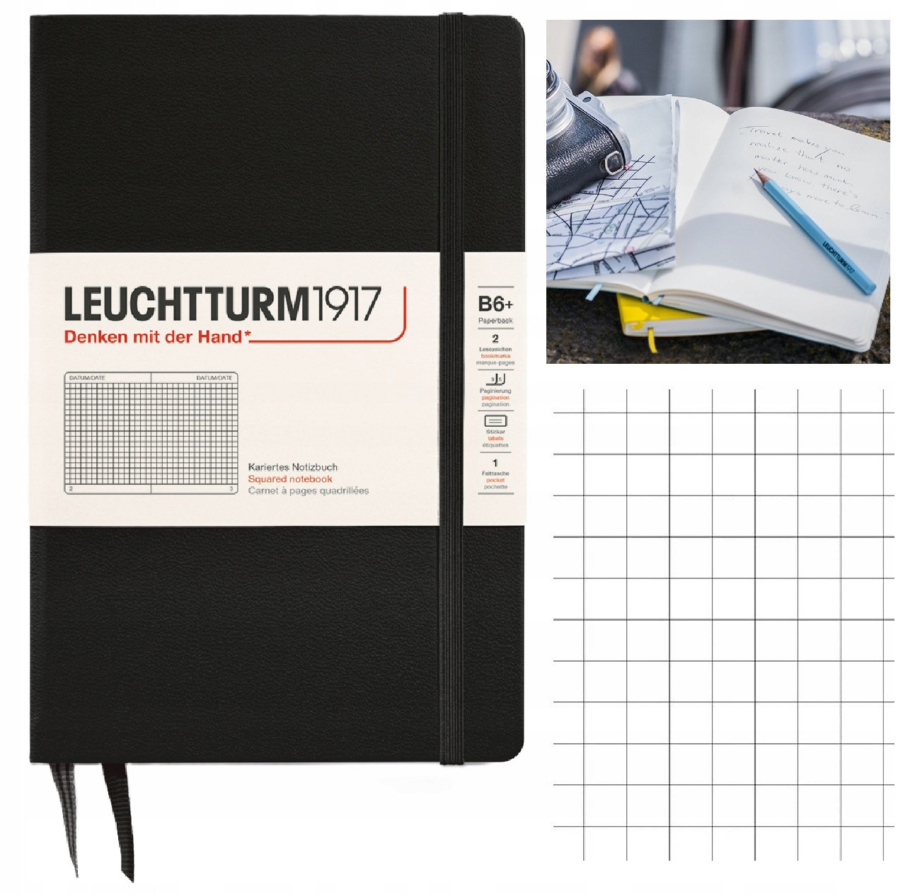 LEUCHTTURM1917 Notatnik Notes B6 Kratka twardy brulion w kratkę Czarny
